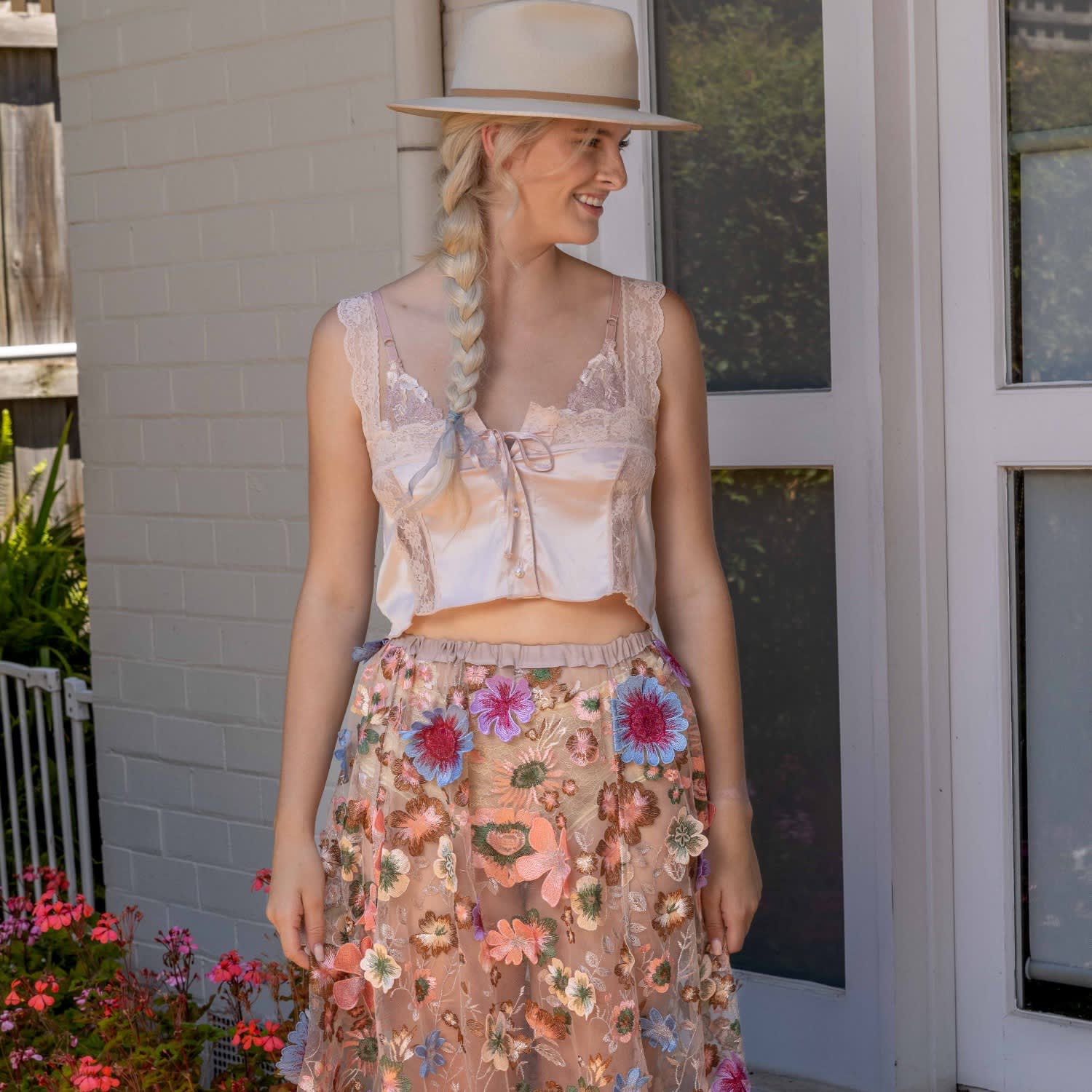 Celestial Wildflower - Skirt Of Embroidered Multicolored Cascading