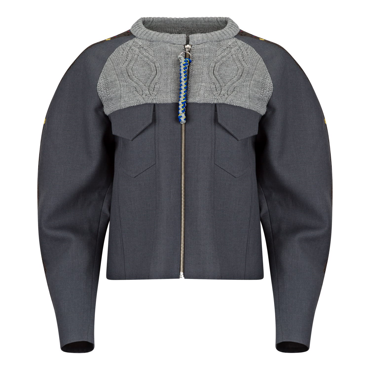 Boutique Kaotique Women's Black / Grey Handmade Indonesian Knitted Bomber Jacket In Multi