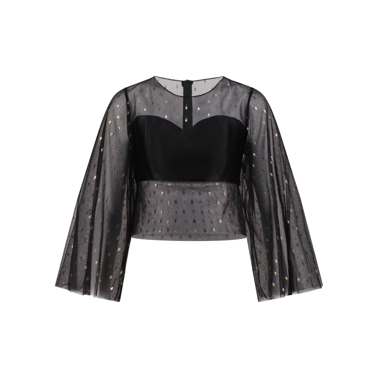 Azzalia Women's Tulle Top With Cropped Bushier In Black Gold In Black