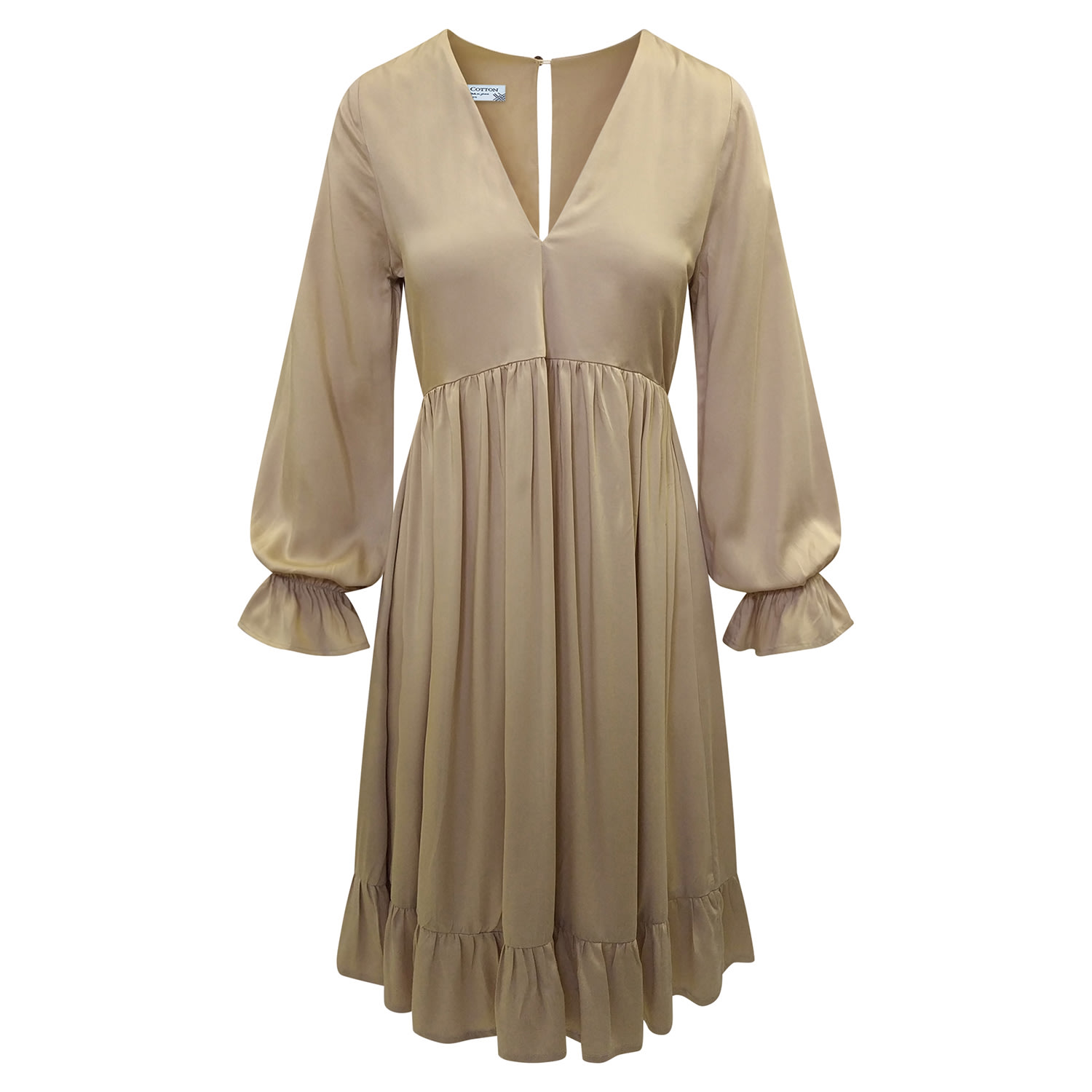 Haris Cotton Women's Pure Viscose V Neck Midi Dress - Gold In Gold