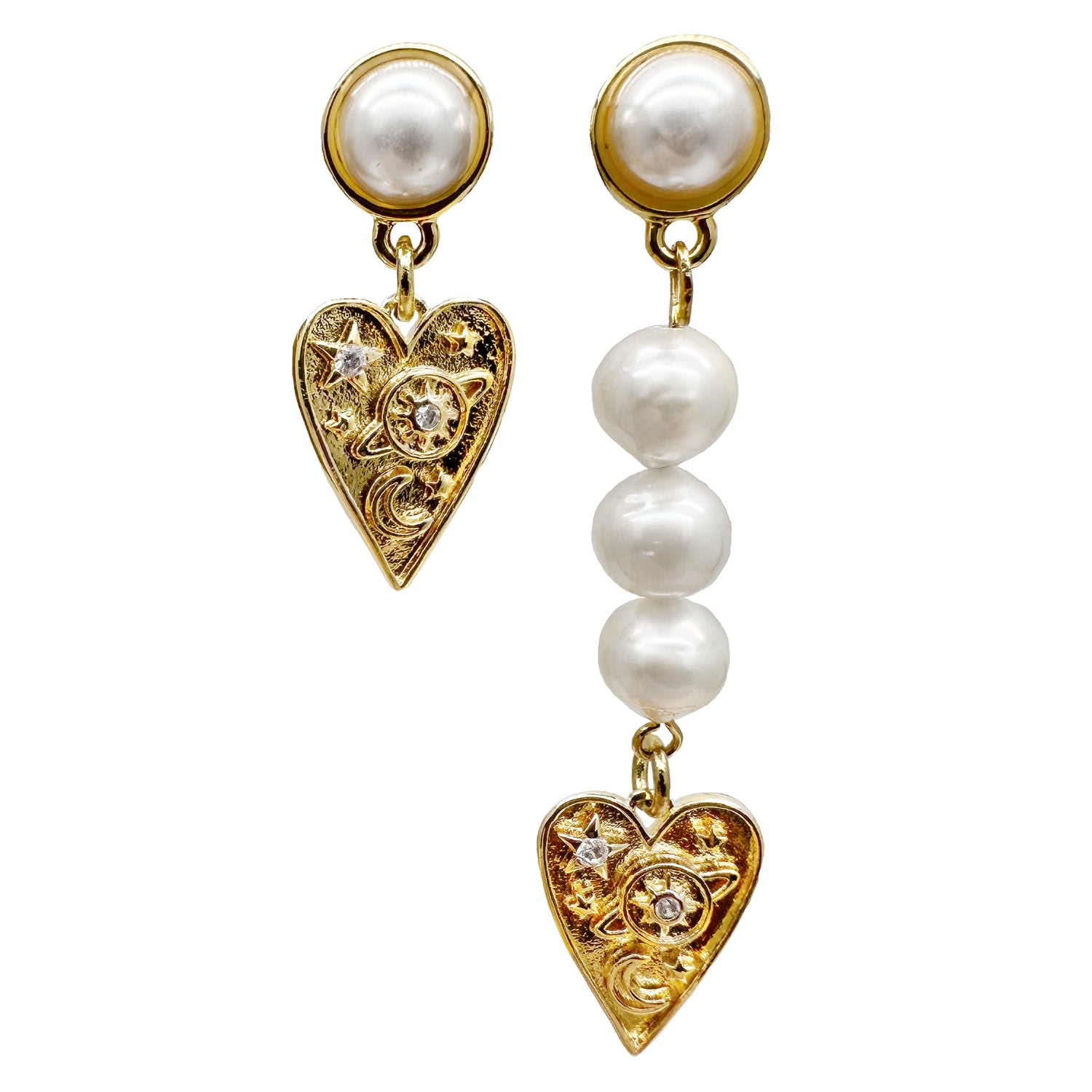 Women’s White Heart Dangle Freshwater Pearls Asymmetric Earrings Farra