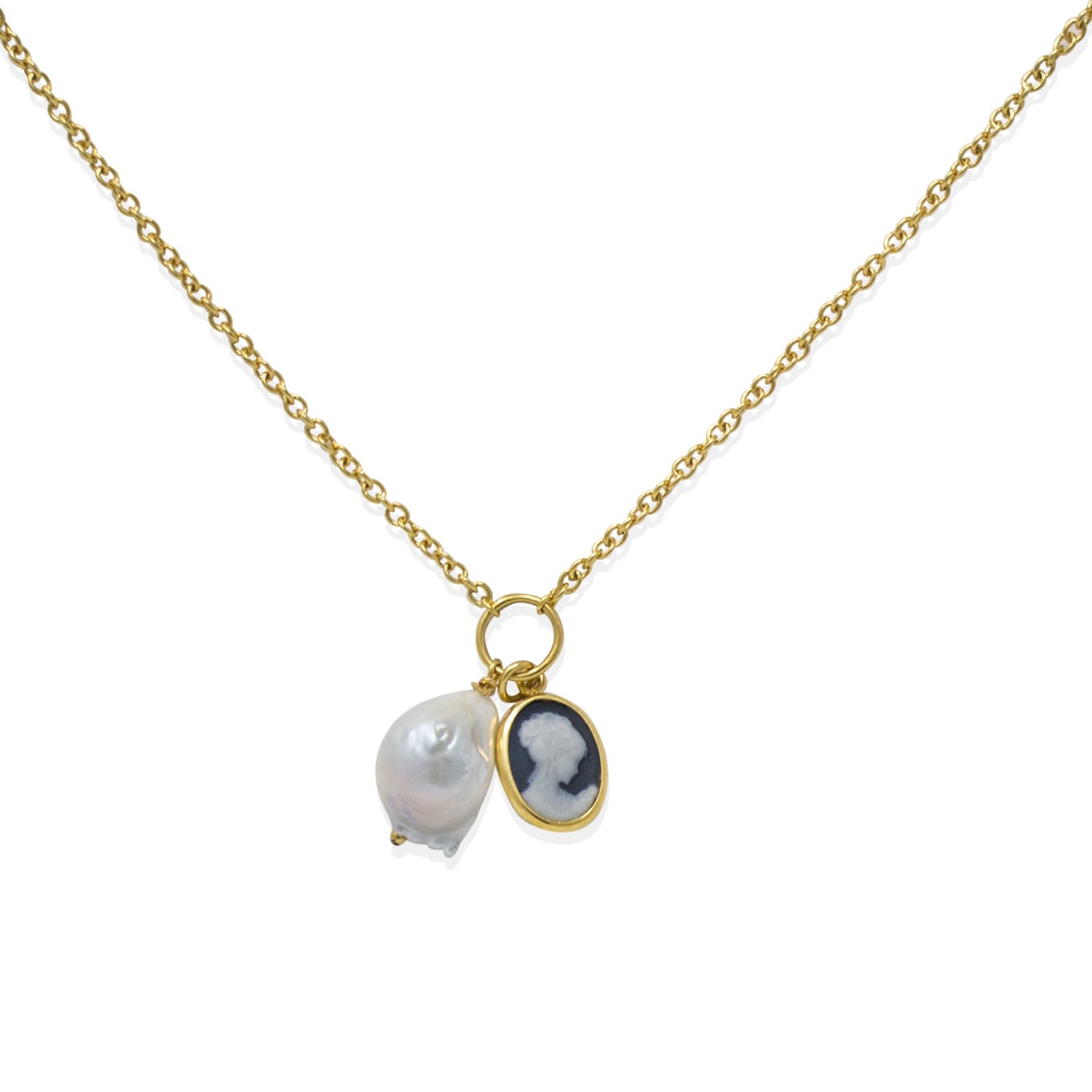 Vintouch Italy Women's Black Cameo With A Pearl Necklace In Black