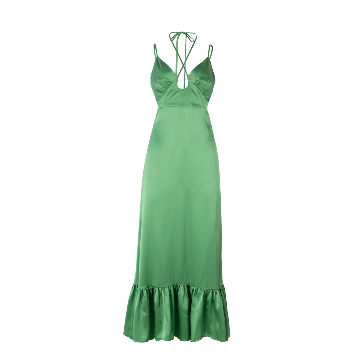 Secret Mission Kathleen Silk Tie Keyhole Maxi Dress In Green