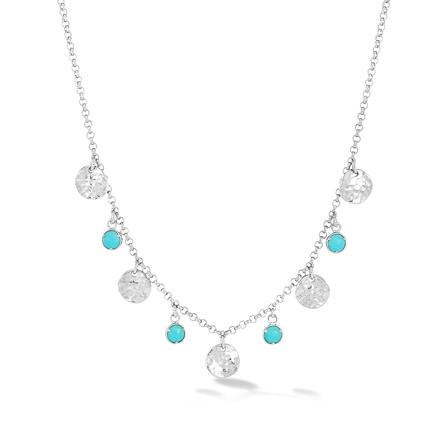 Dower & Hall Women's Sterling Silver Turquoise Bead & Hammered Disc Necklace In Metallic