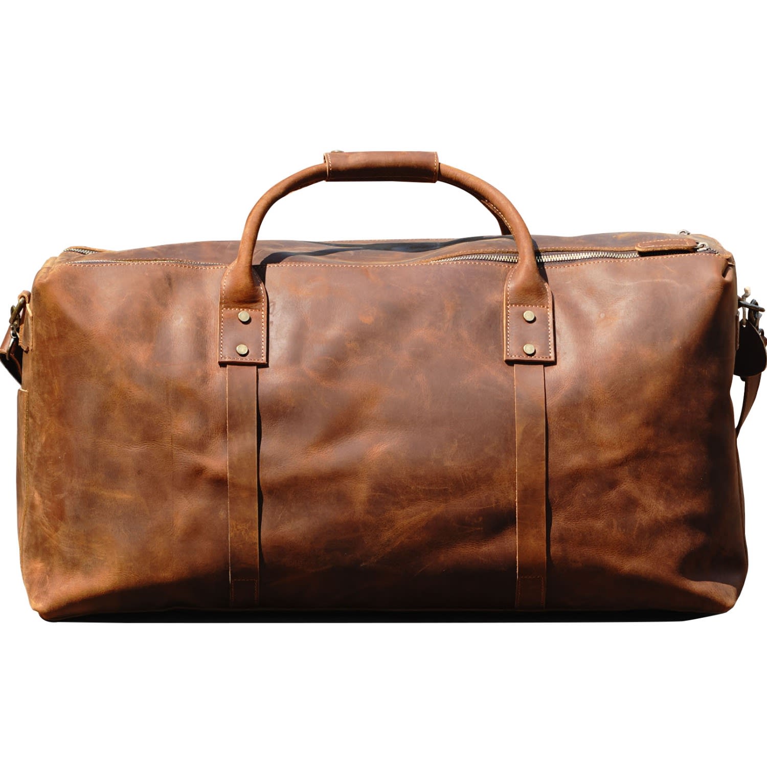 Touri Genuine Leather Weekender Holdall Luggage Bag - Brown