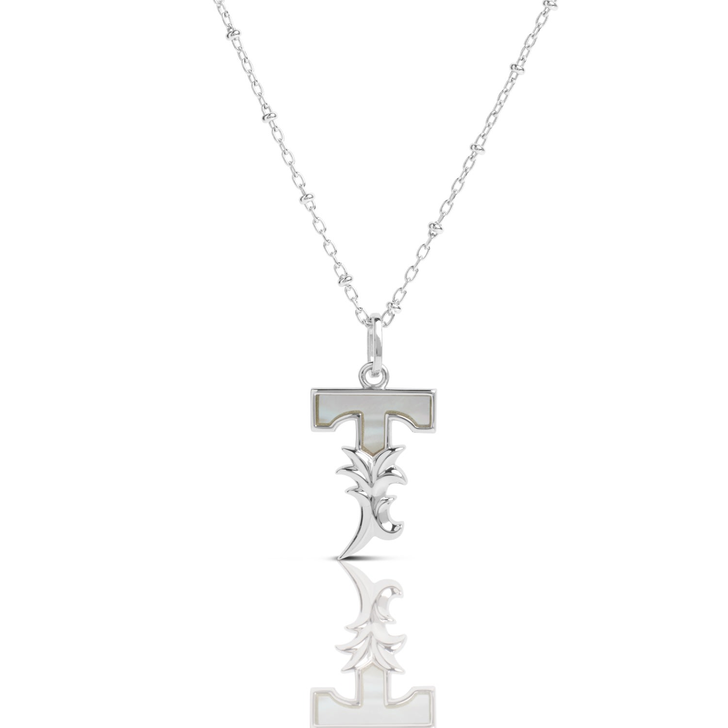 Kasun Women's Solid Silver T Initial Necklace With Mother Of Pearl In Silver