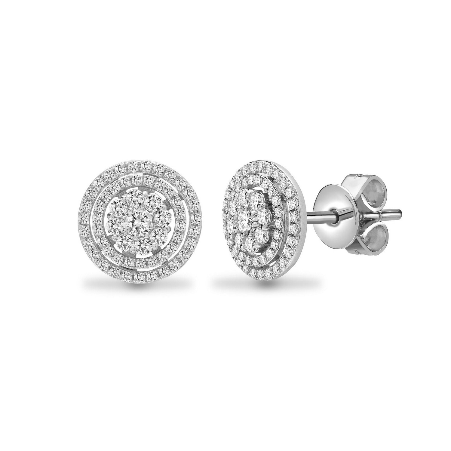 Cervin Blanc Women's Diamond Earrings Round Cluster One Carat In White Gold In White