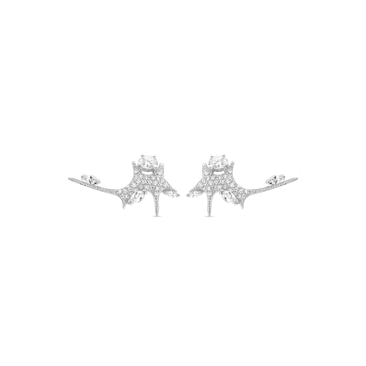 Sally Skoufis Women's White / Silver Natural Ear Climber With Man Made Cz Diamond Stimulant In Sterling Silver In Multi