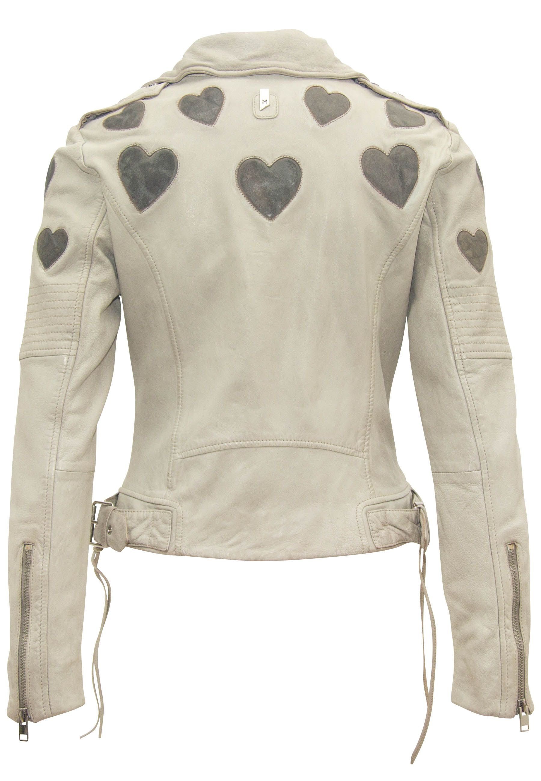 Mauritius Women's Neutrals / White Reo Rf Heart Detail Leather Jacket, Off White/grey In White