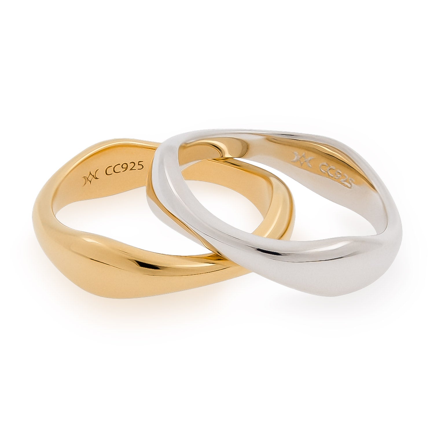 Cote Cache Women's Gold / Silver Symmetry Stackable Wave Ring Set - Silver & Gold
