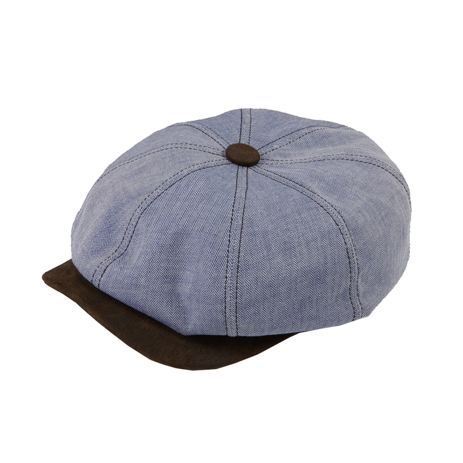 Dasmarca Hats Men's Hugo Azure Blue Linen Herringbone Peaky Bakerboy Newsboy Summer Cap With Leather Peak In Blue