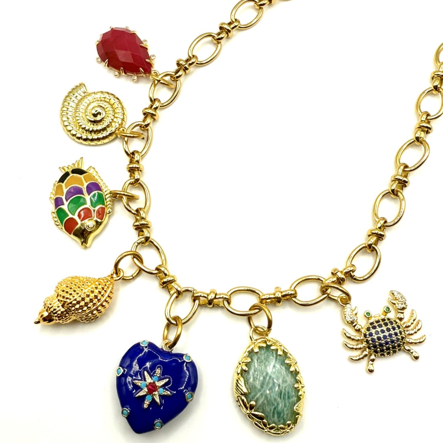 Women's Blue / Gold Magali Blue Heart Pendant Summer Charm Necklace | Achala Handcrafted