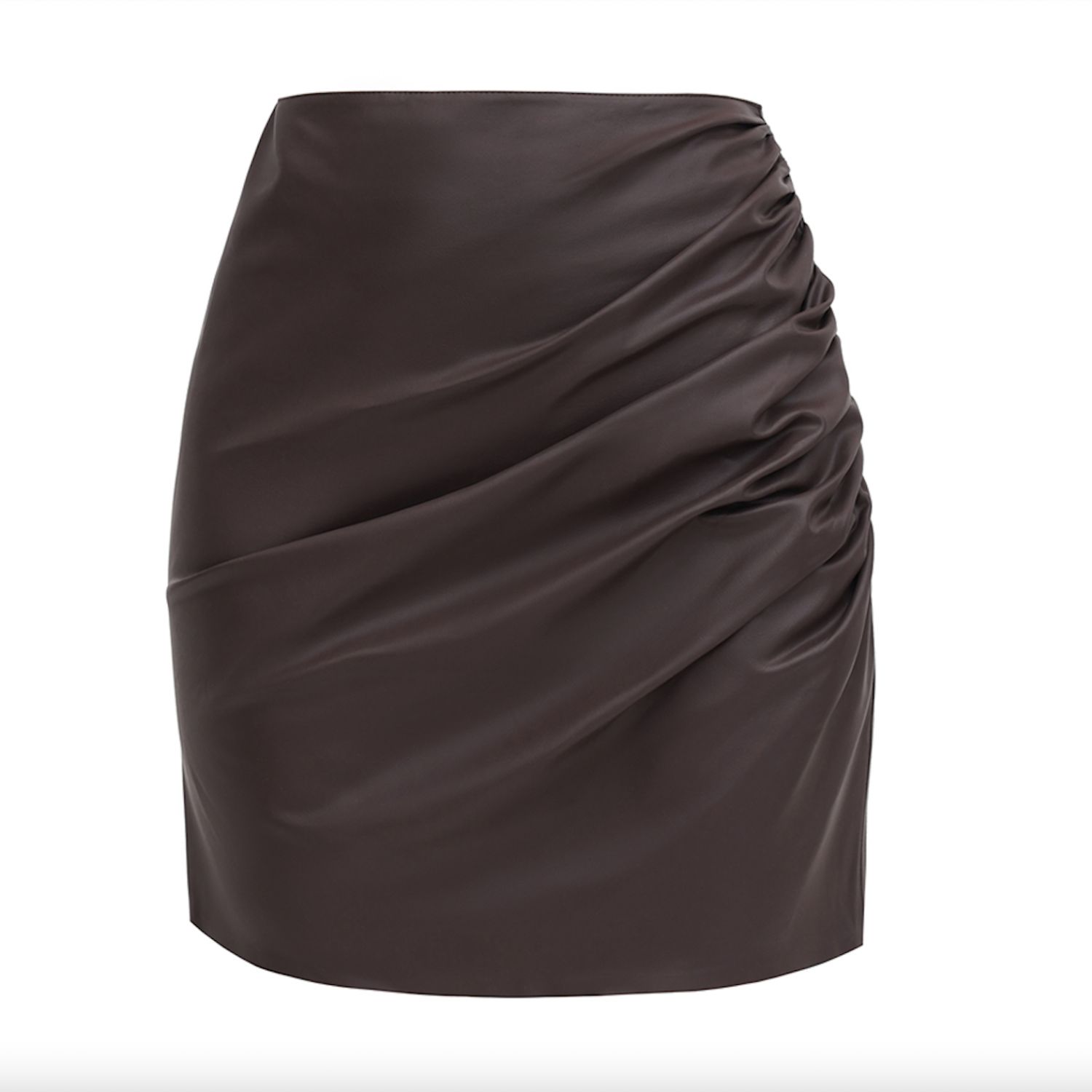 Women’s Brown Organic Vegan Leather Mini Skirt With Drapery Medium Pure One