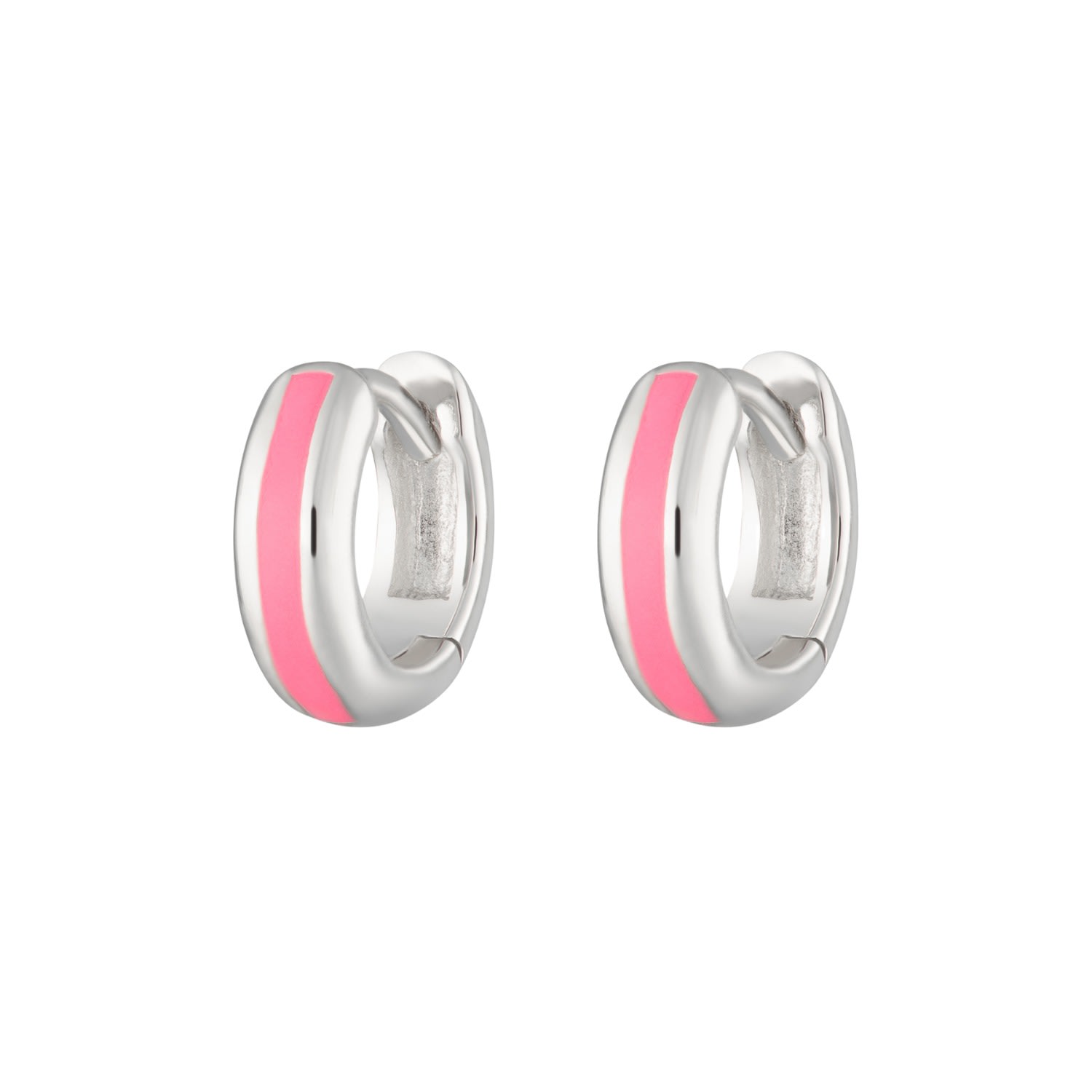 Women’s Silver / Pink / Purple Silver Candy Stripe Huggie Earrings In Neon Pink Scream Pretty