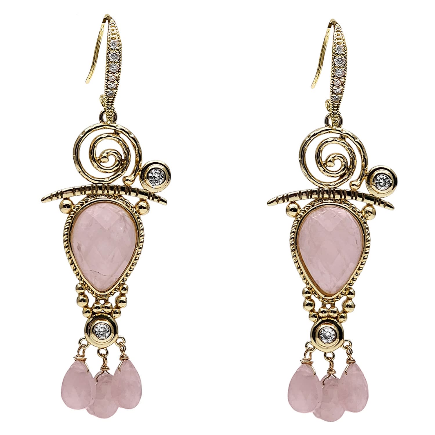 Farra Women's Pink / Purple Bohemian Pink Rose Quartz Chandelier Earrings