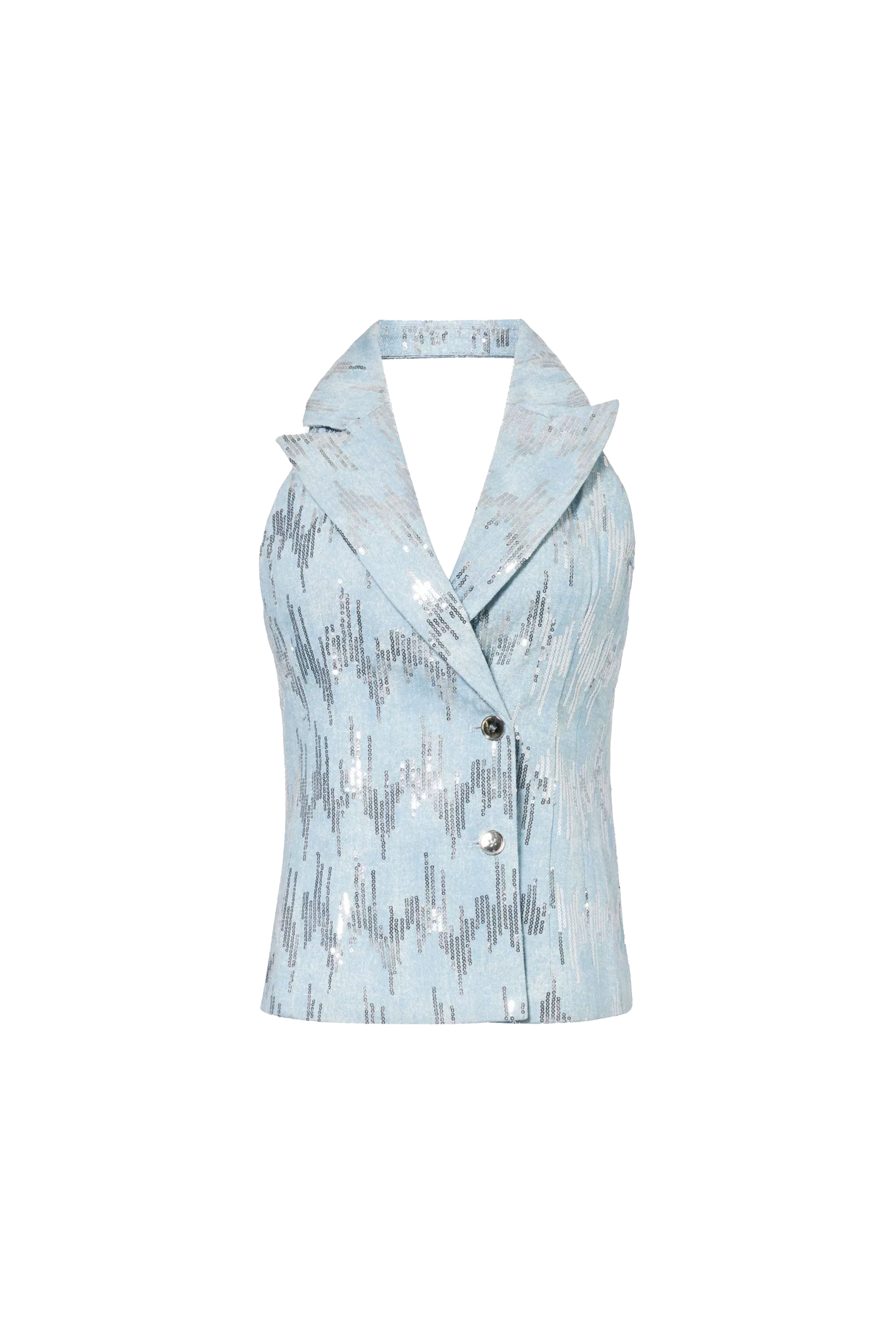 Shop Amy Lynn Women's Blue Teddie Embellished Denim Waistcoat