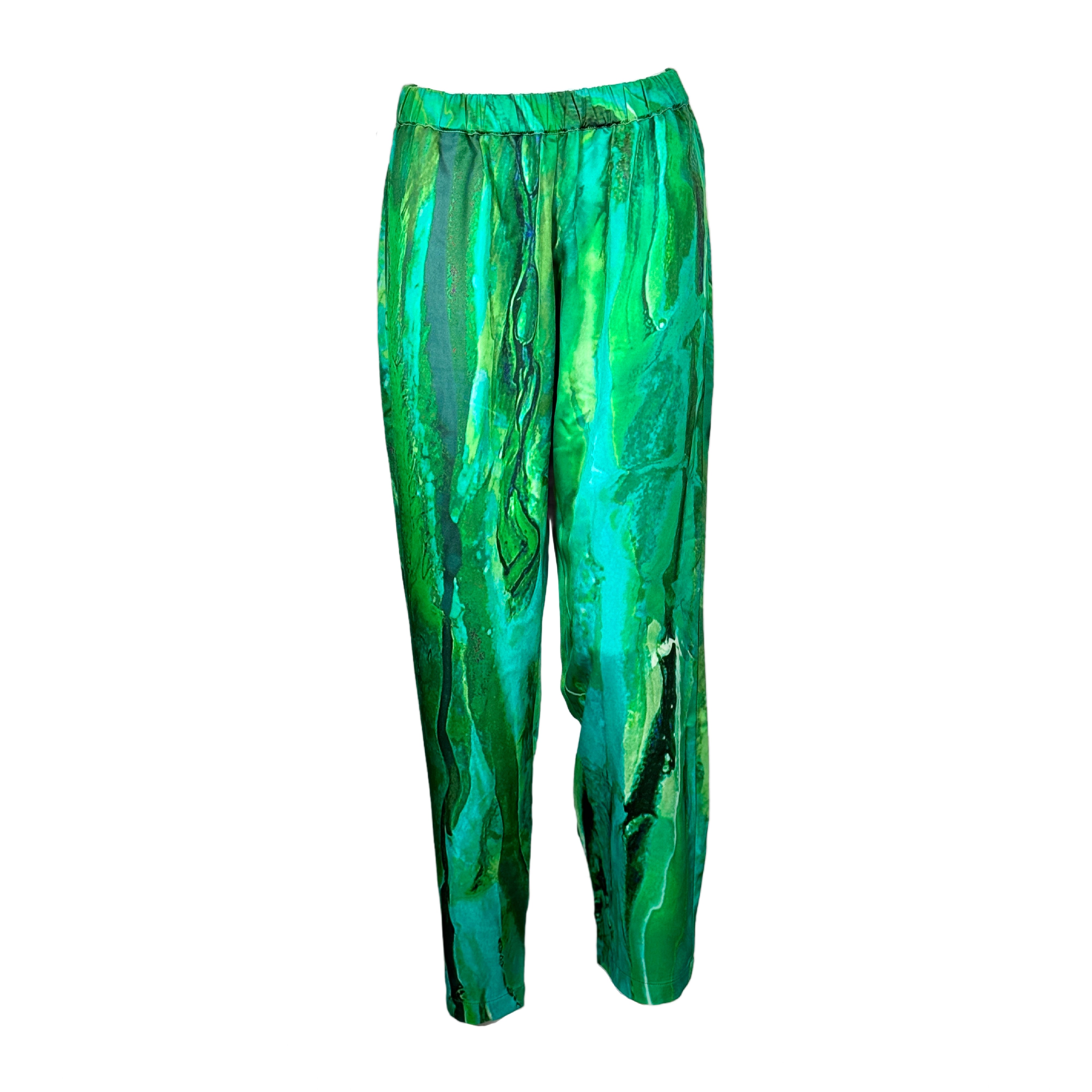Alanakayart Women's Green Straight Leg Pants With Pockets & Elastic Waist In Green