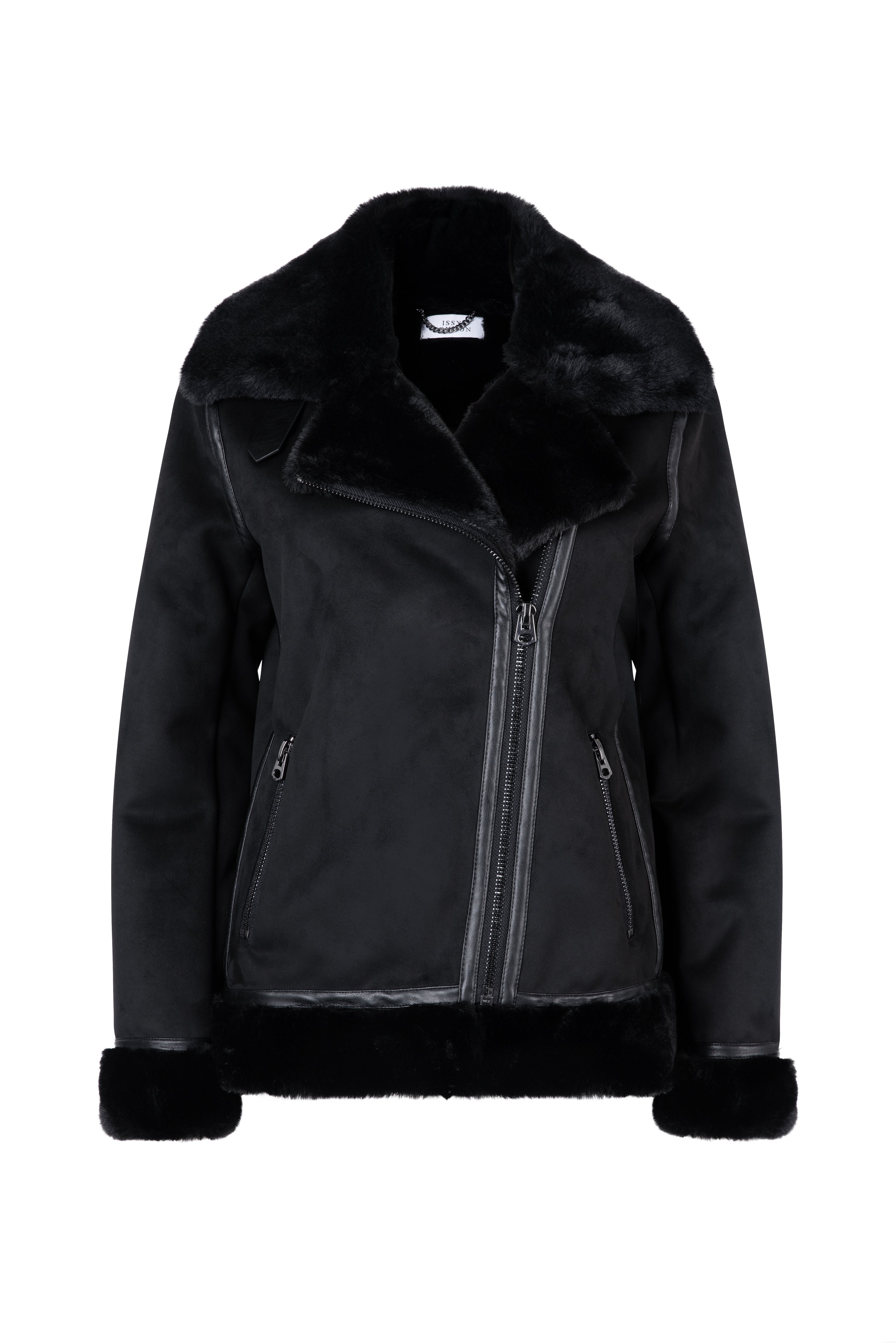 Women’s Kate Faux Shearling Jacket Black Biker Small Issy London