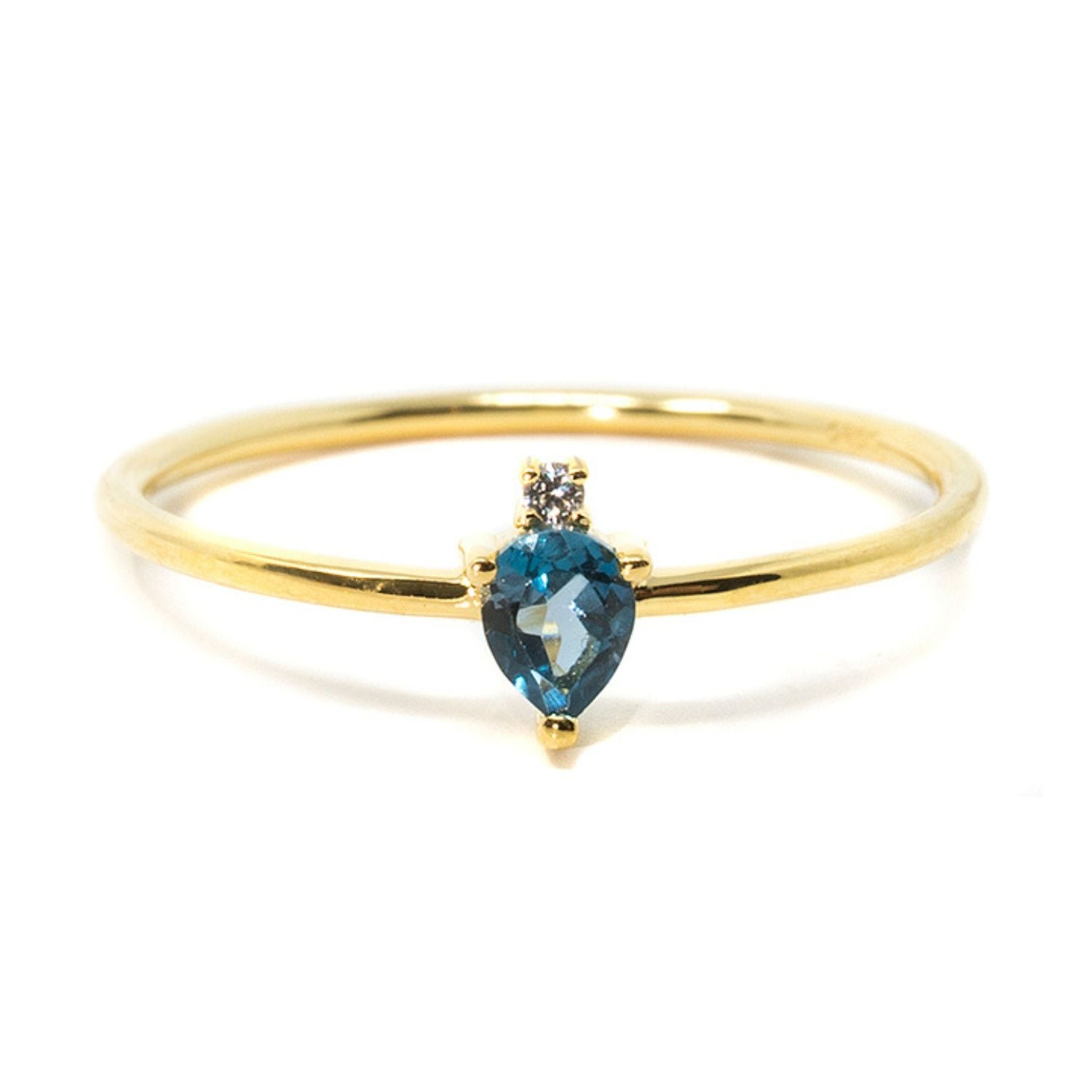 Nasi Silver Women's Pear Atarah Ring- Blue Topaz & White Topaz, Gold In Gold