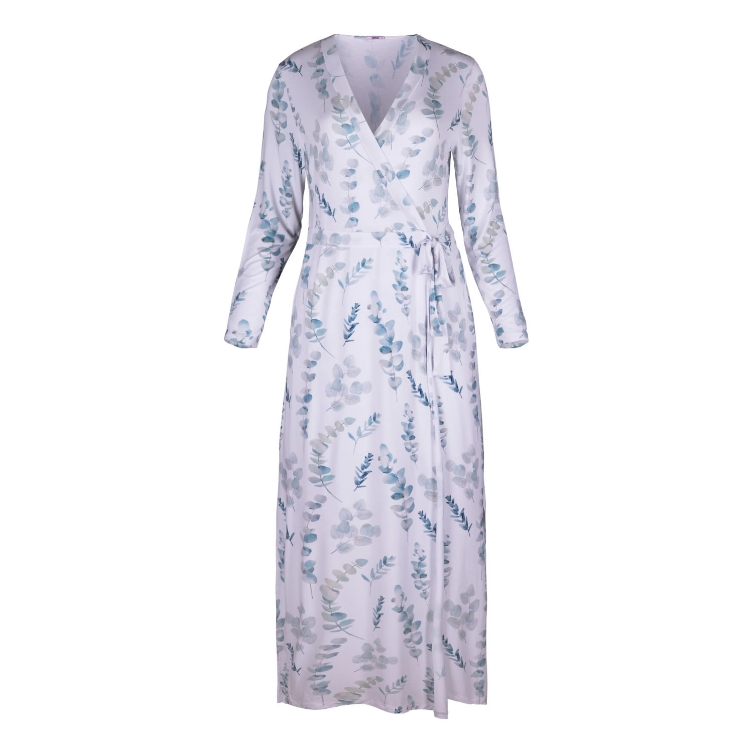 Oh!zuza Night&day Green / White Botanica – Long Wrap Viscose Robe - Leaves Print