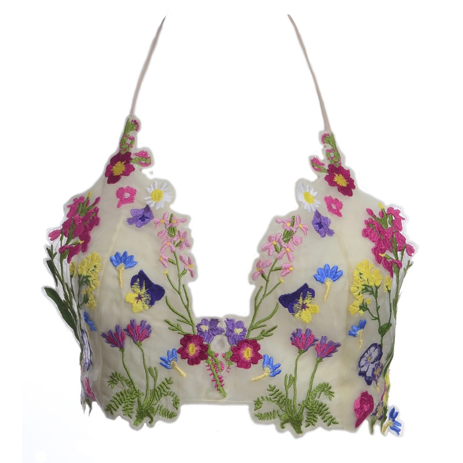 Grishma Bralette, Multicolor Floral Bralette With Tie Up Detail And  Embroidered Tassels