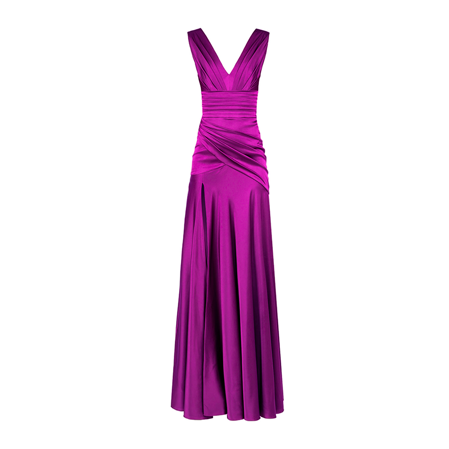 Alina Cernatescu Women's Purple Hera  Magenta Silk Maxi Dress V Neckline And  Frontal Drapery In Purple