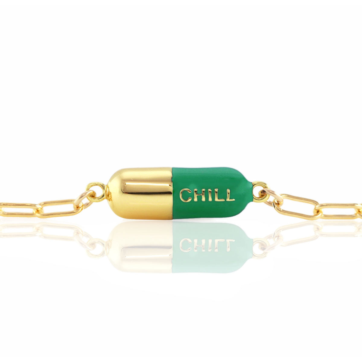 Kris Nations Women's Gold / Green Chill Pill Enamel Bracelet Gold Filled & Emerald Green Enamel In Multi