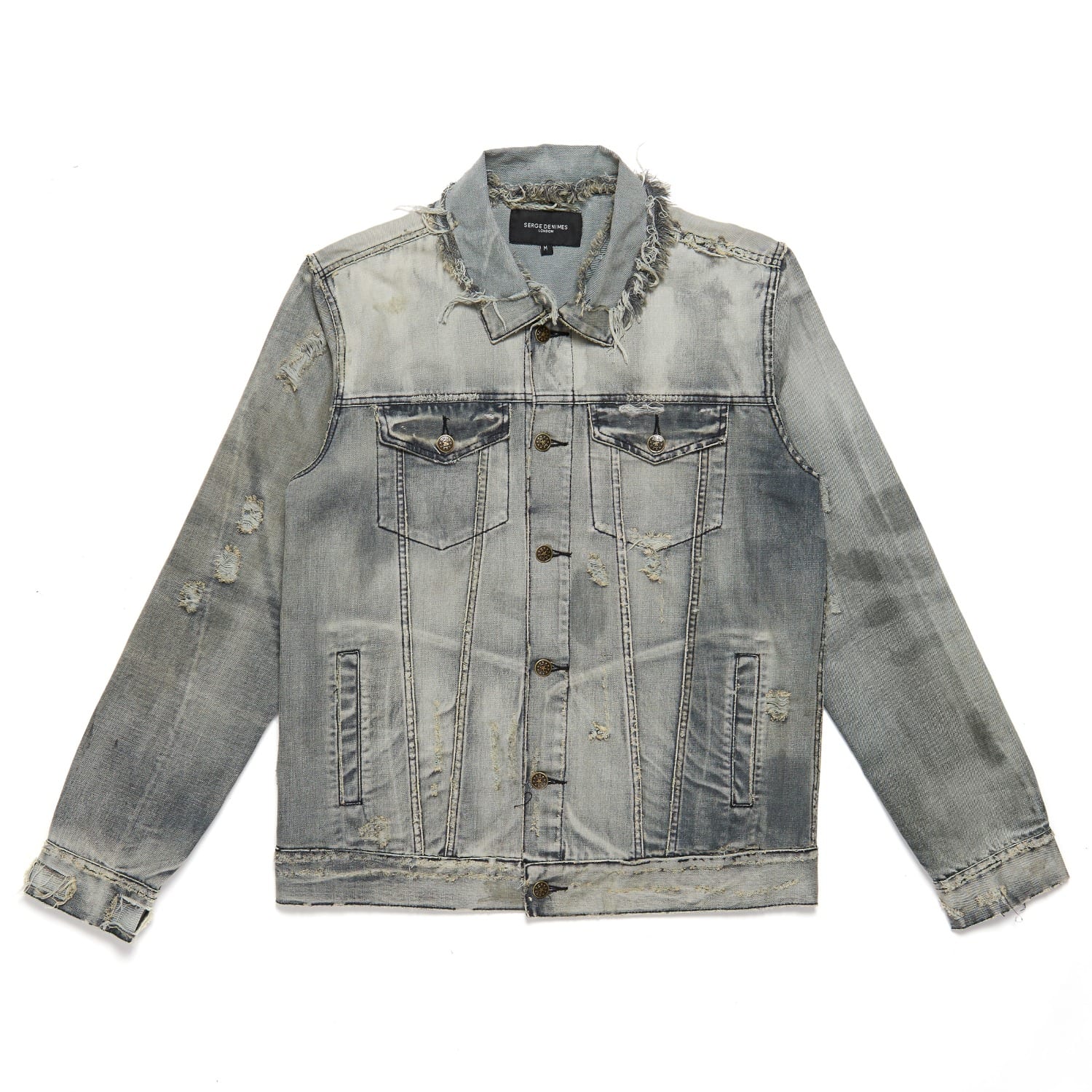 distressed grey denim jacket