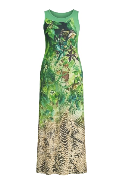 Conquista Women's Green Safari Print Maxi Dress In Green