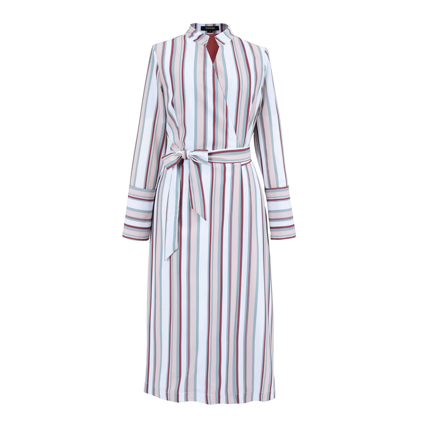 Women’s Striped Midi Wrap Dress Medium Smart and Joy