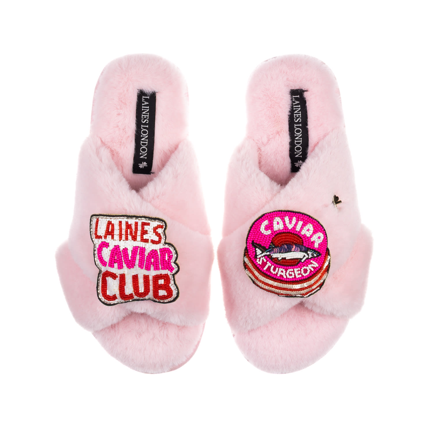 Women's Classic Laines Slippers With Laines Caviar Club Brooches - Pink | Medium | Laines London