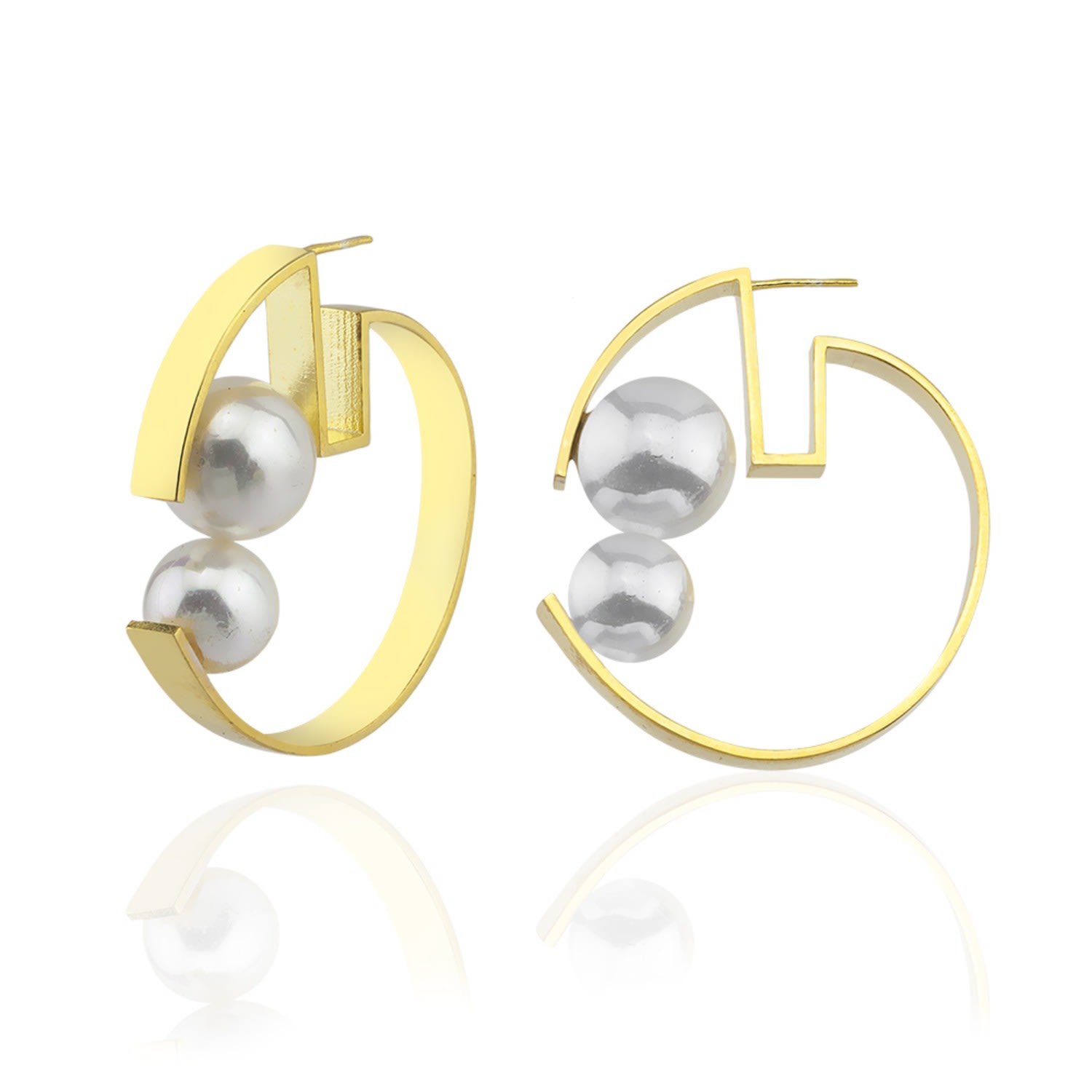 Women’s Gold Geometric Hoop Pearl Earrings Linya Jewellery