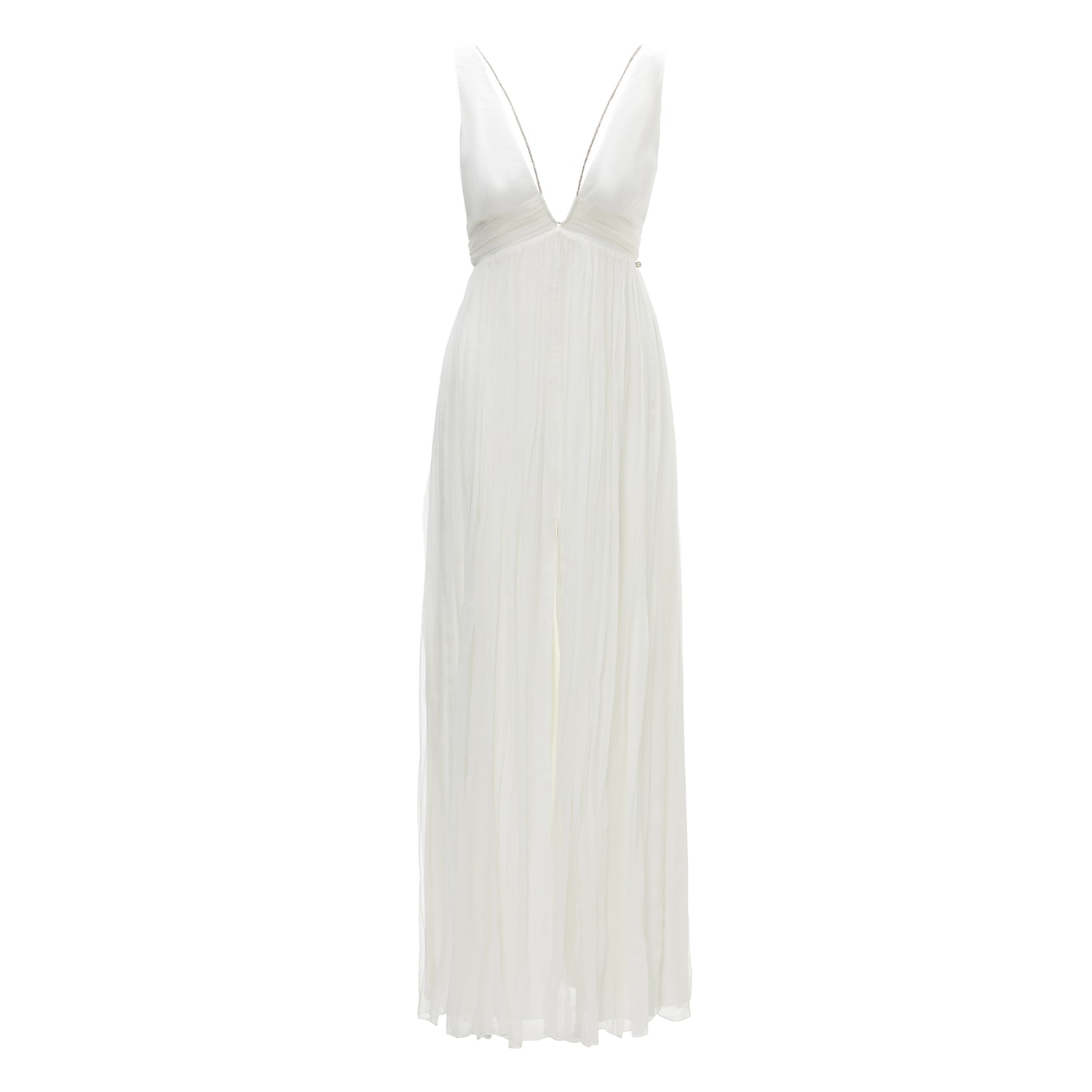 Women’s V-Neck Silk Maxi Dress White Small Nissa