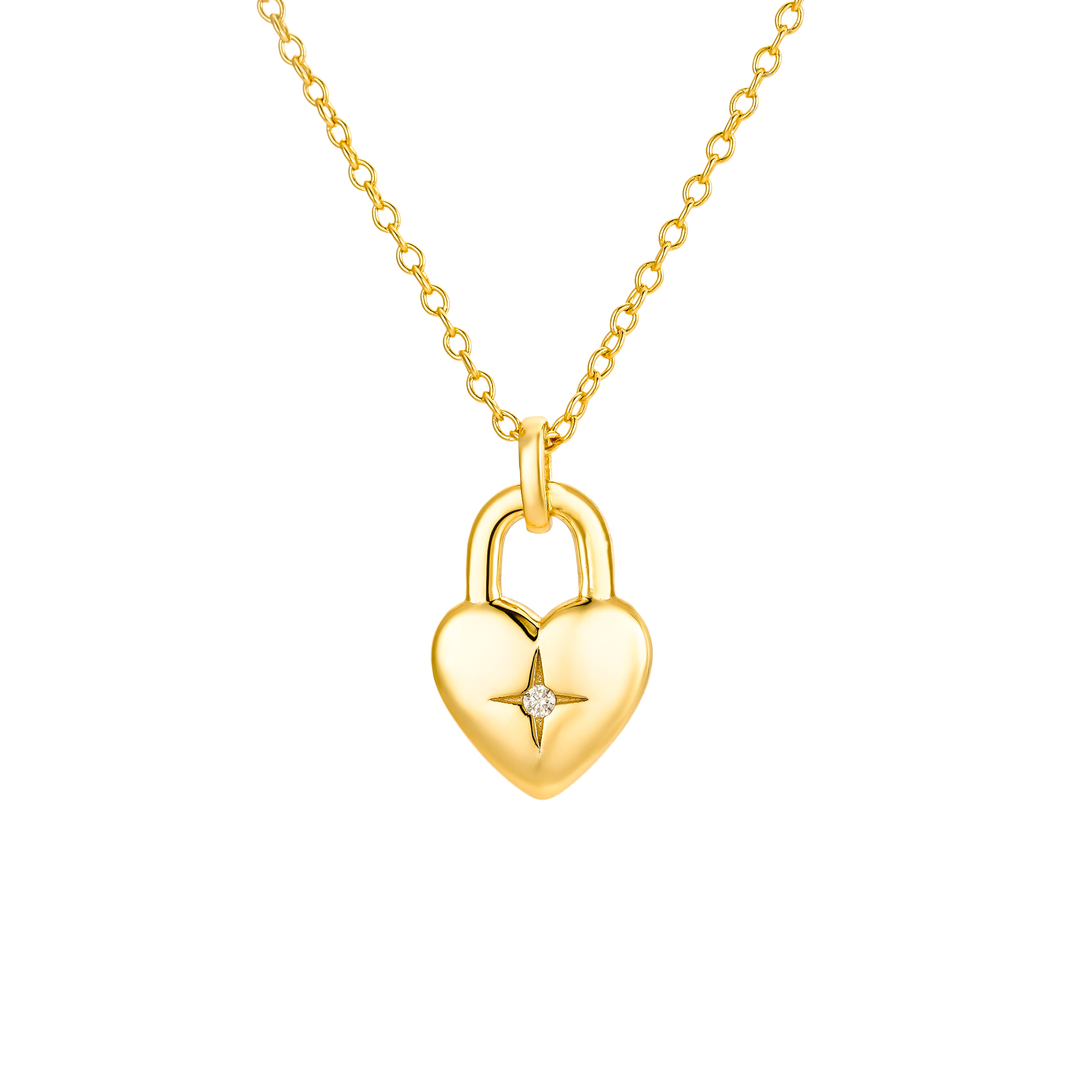 Nazzar Women's Gold Diamond Burst Heart Pendant Necklace