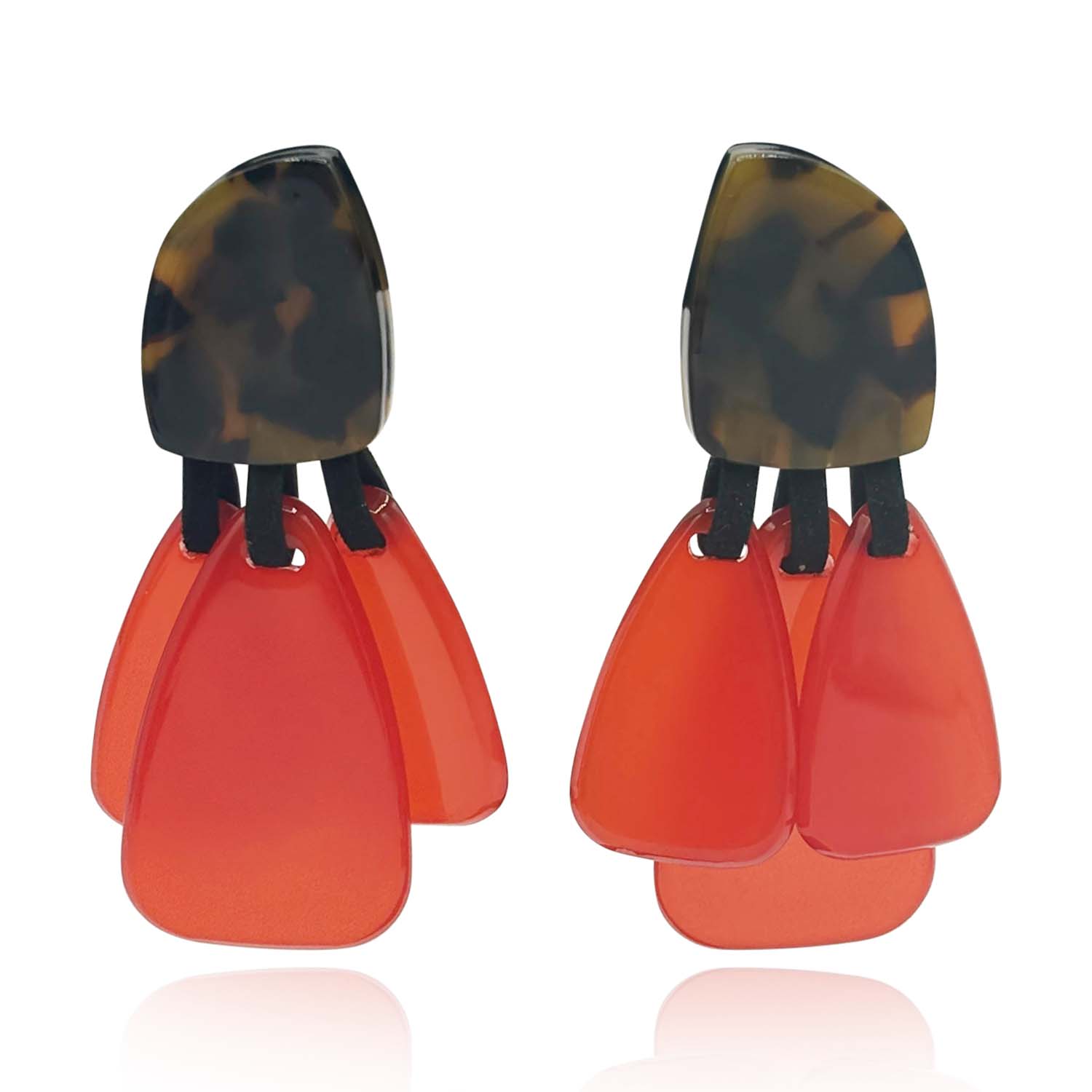Michael Nash Jewelry Women's Brown / Yellow / Orange Tortoise Resin Top Earrings With  Orange Resin Drops