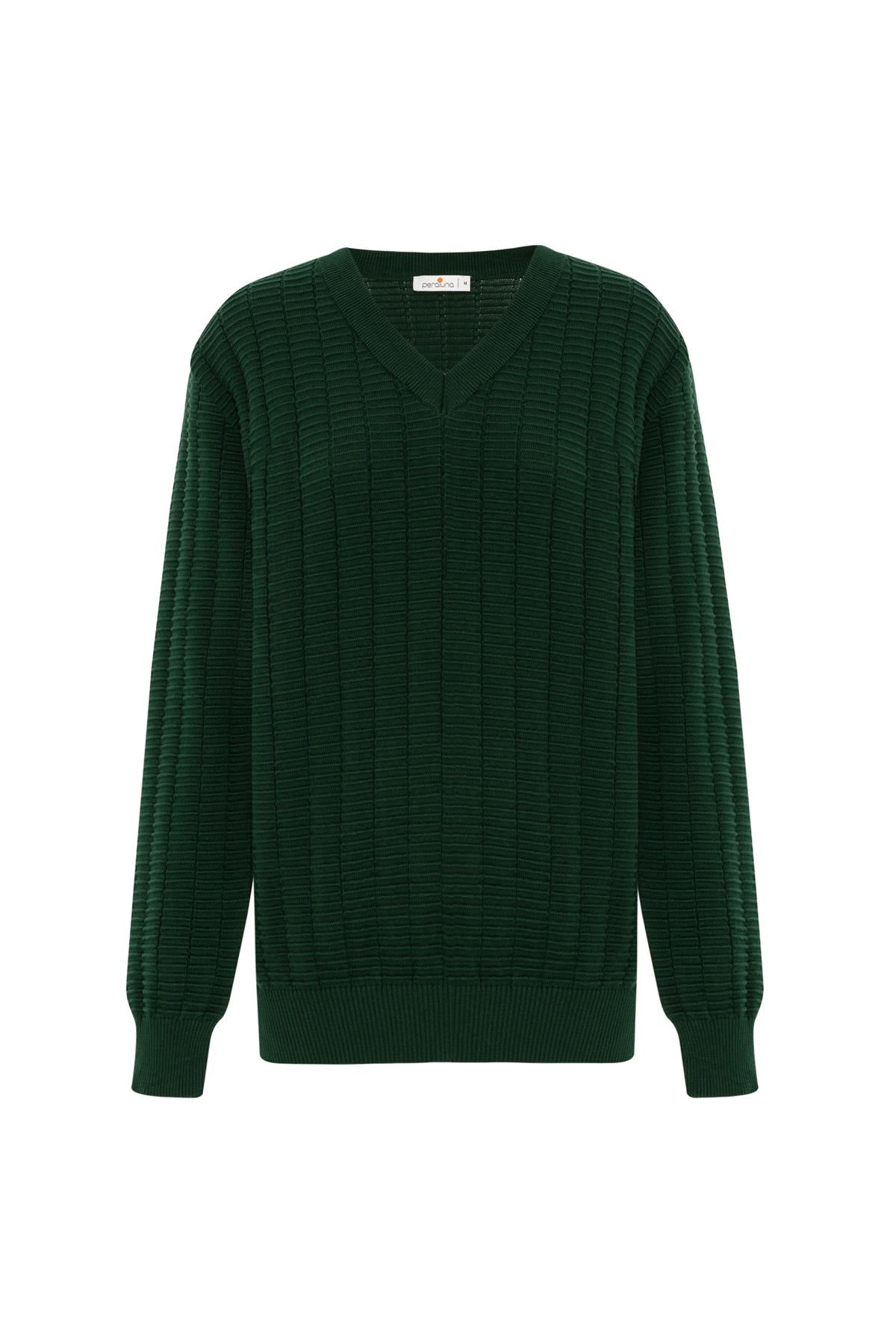 Men’s Zacha V-Neck Waffle Knit Pullover In Green Small Peraluna