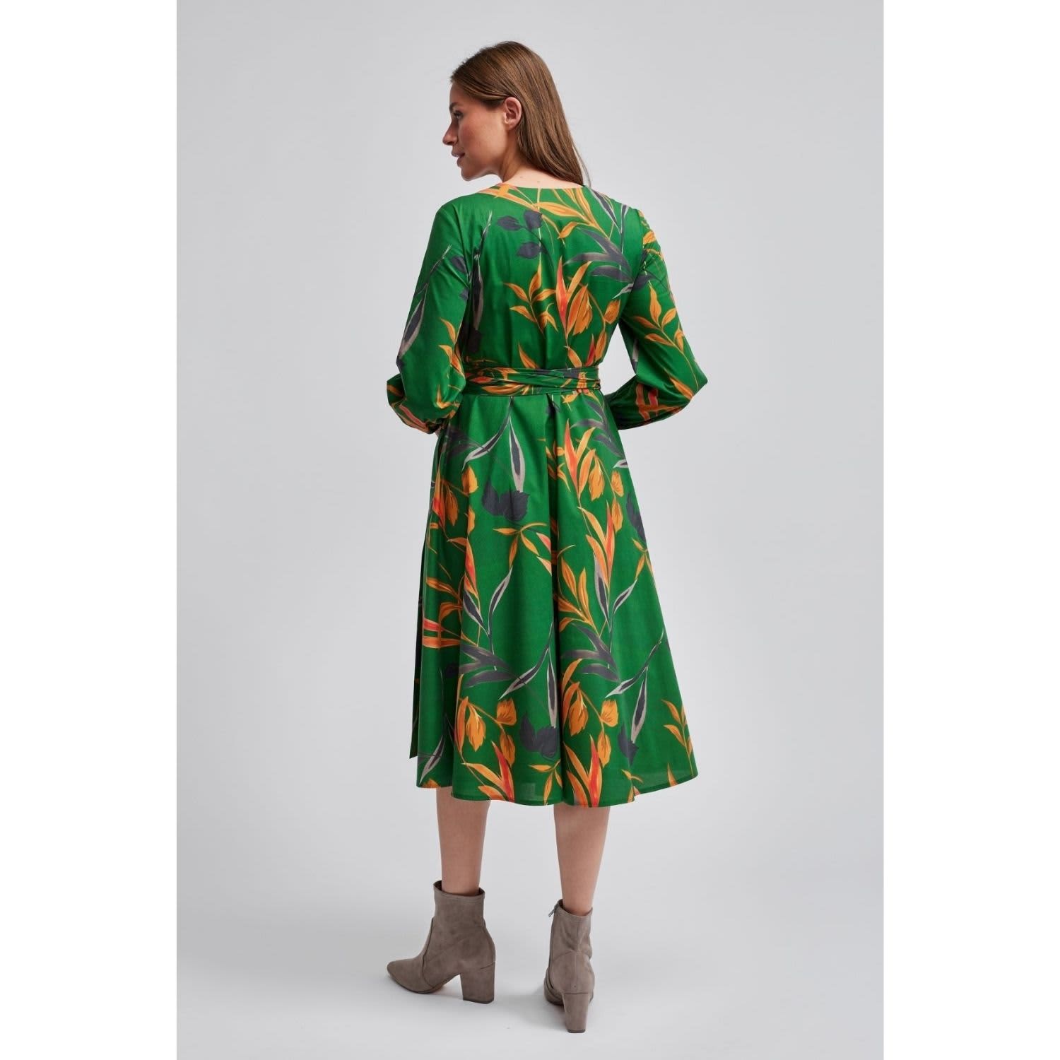 Marianna Dri Autumn Leaves Print Wrap Dress - Green/orange