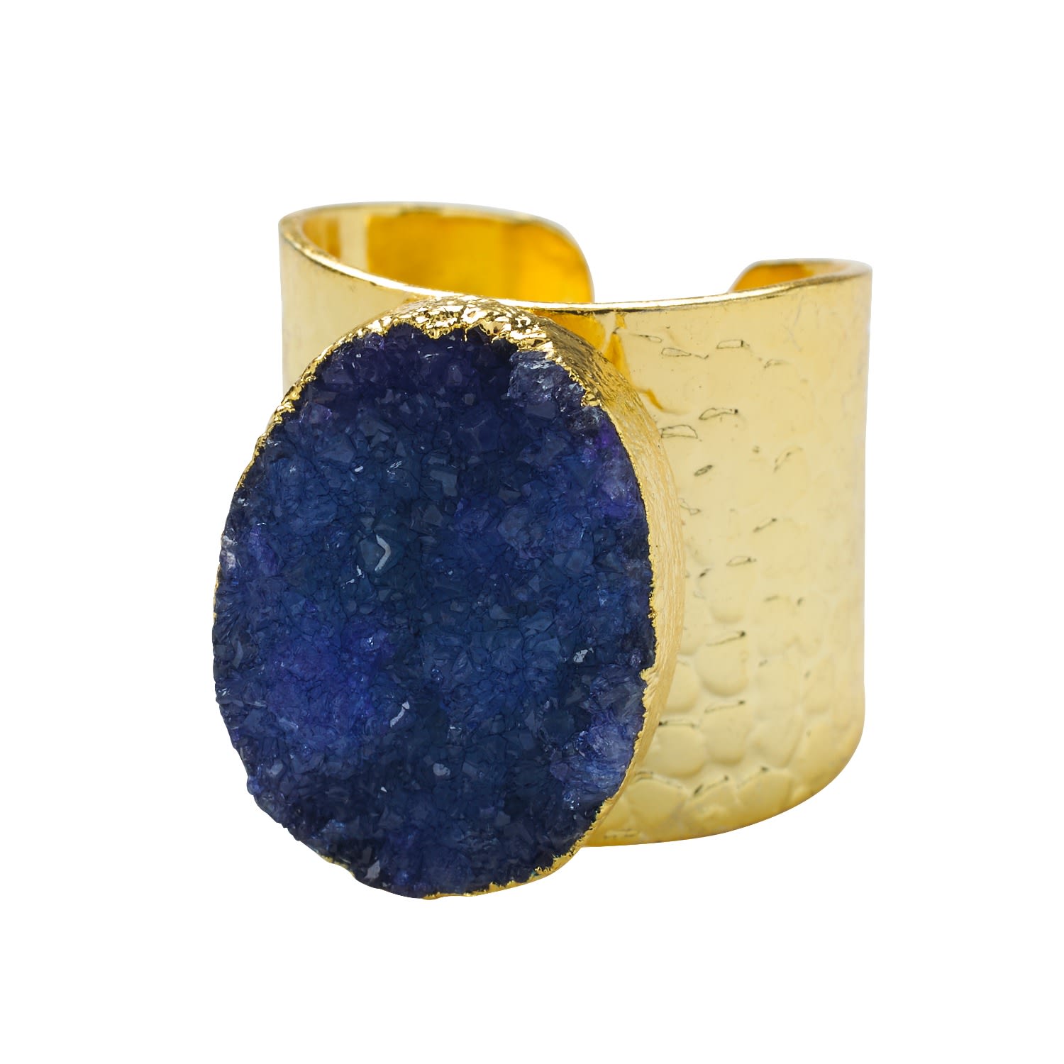 Yaa Yaa London Women's Navy Blue Crystal Crush Gold Statement Ring
