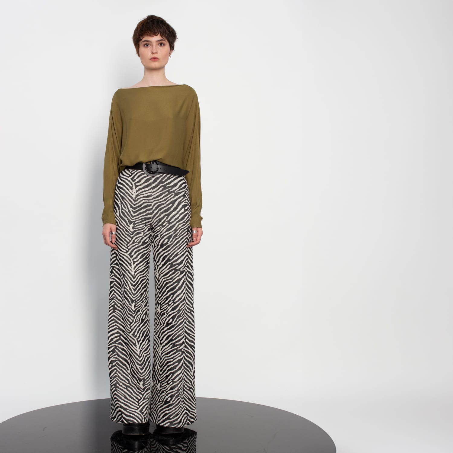 Printed Jacquard High Rise Wide Pants