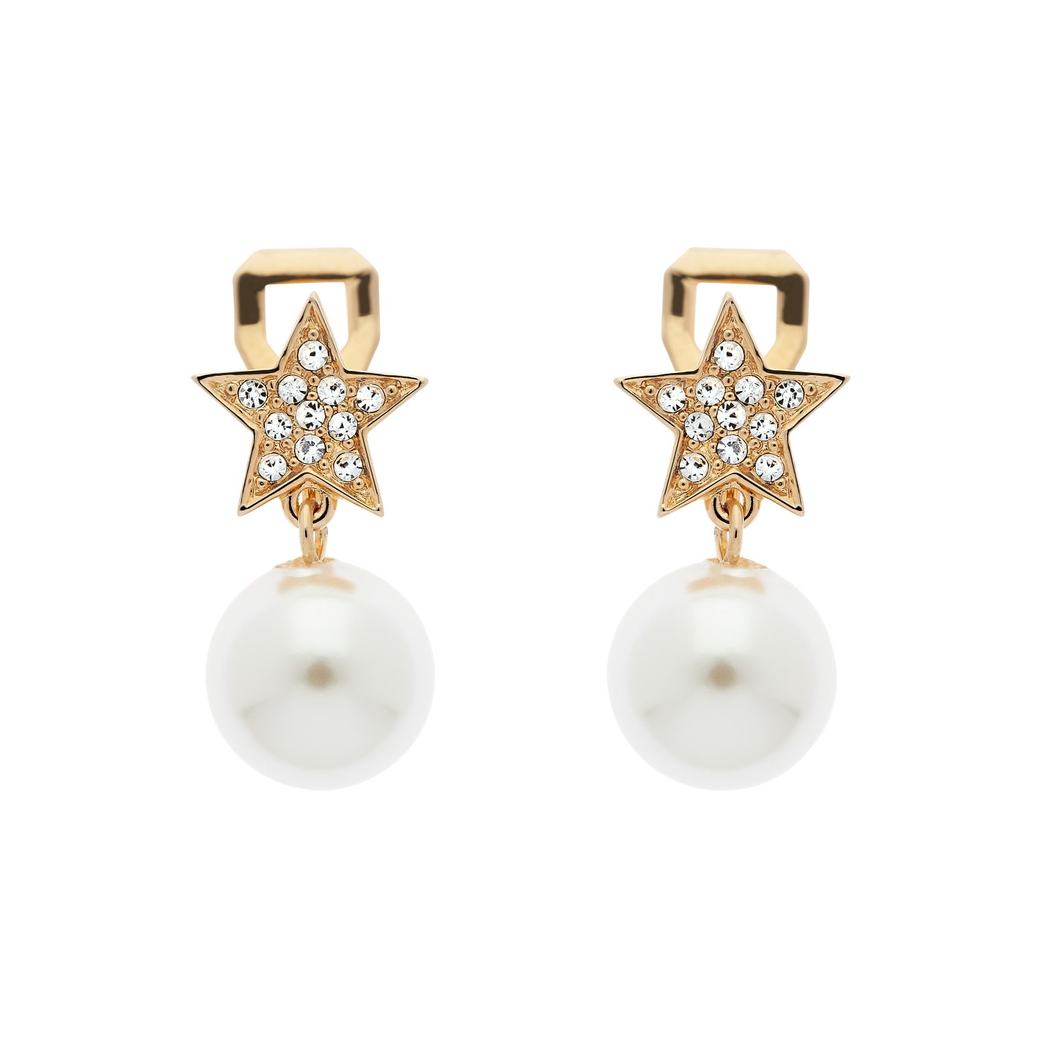 Women’s Gold & Crystal Star With Pearl Clip Earrings Emma Holland Jewellery