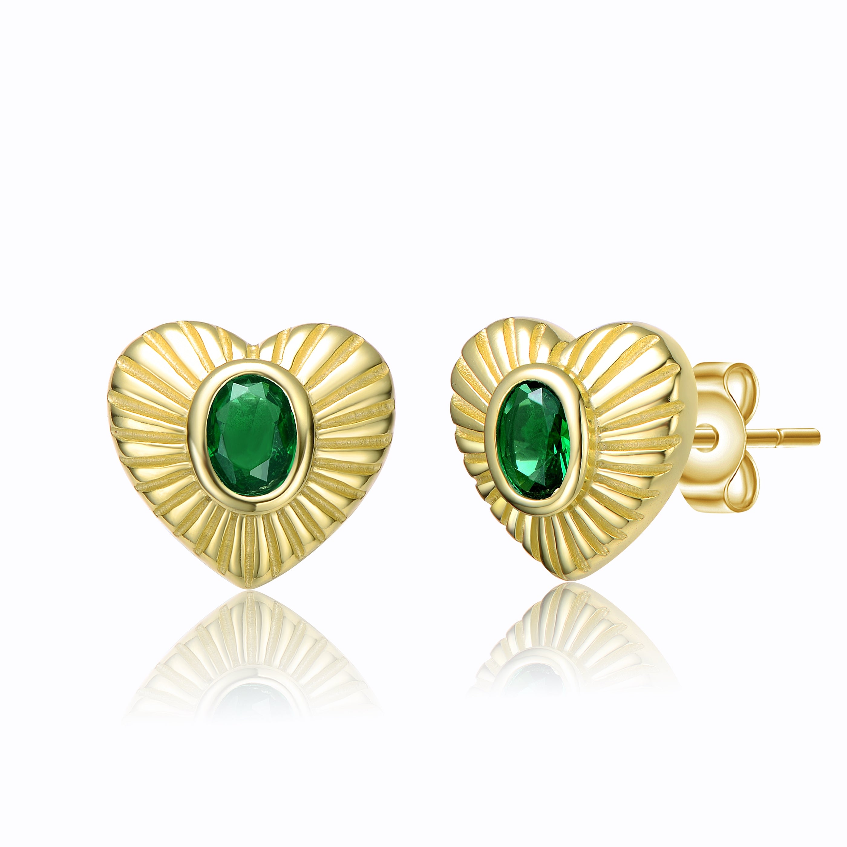 Women’s Green / Gold Coeur Sunray Green Heart Stud Earrings Genevive Jewelry