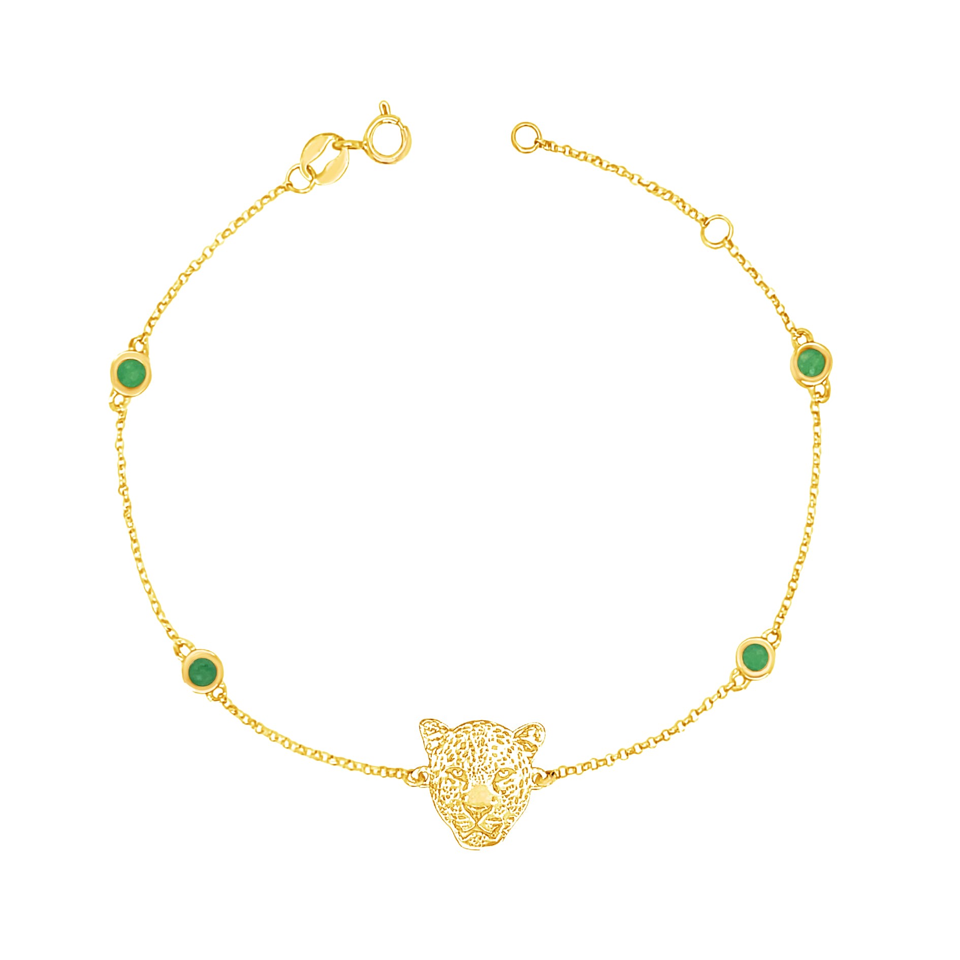 Solio Jewellery Women's Green / Yellow / Gold Leopard Bracelet With Jade 18k Solid Gold In Gold