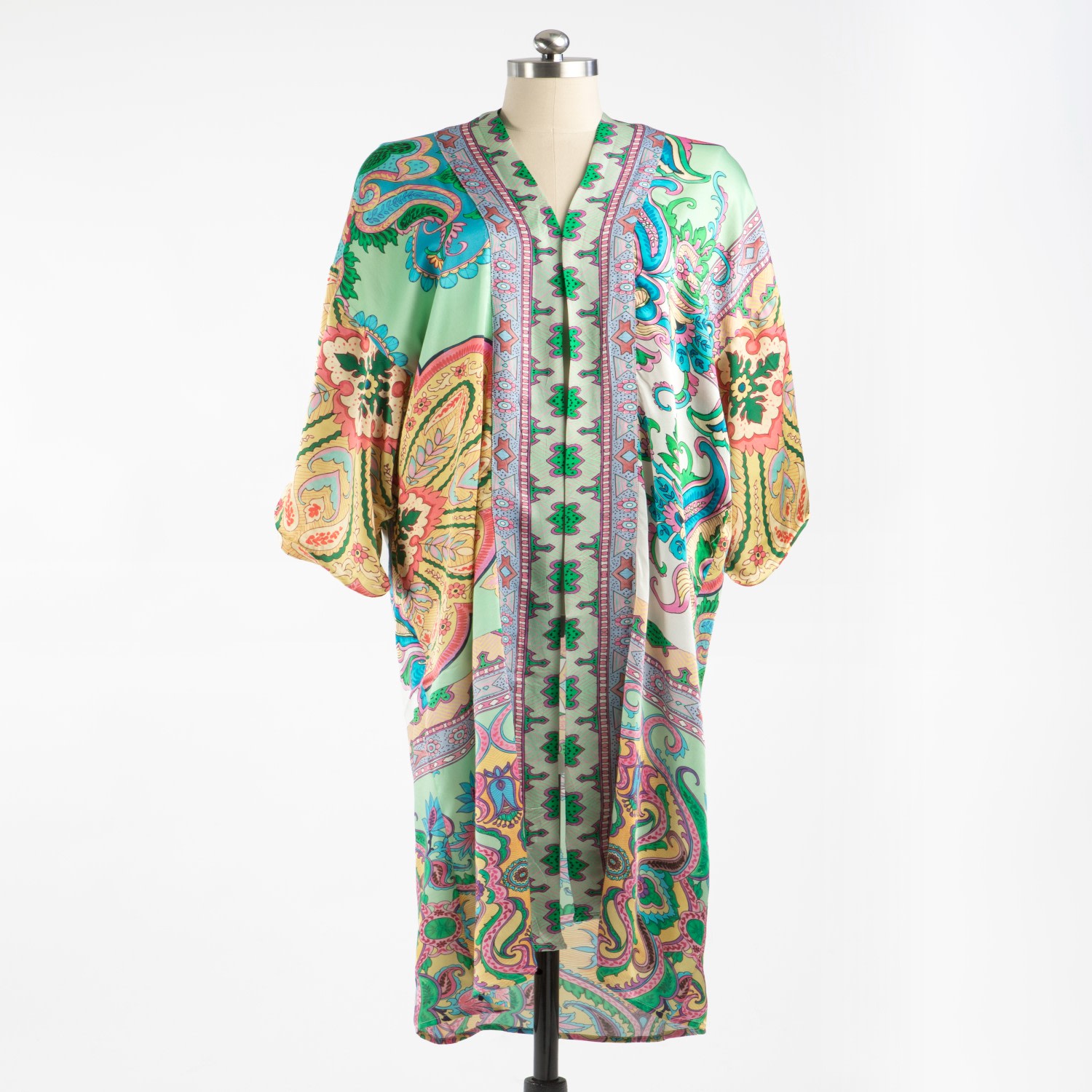 Saachi Women's Paisley Mixed Print Green Kimono Long In Green