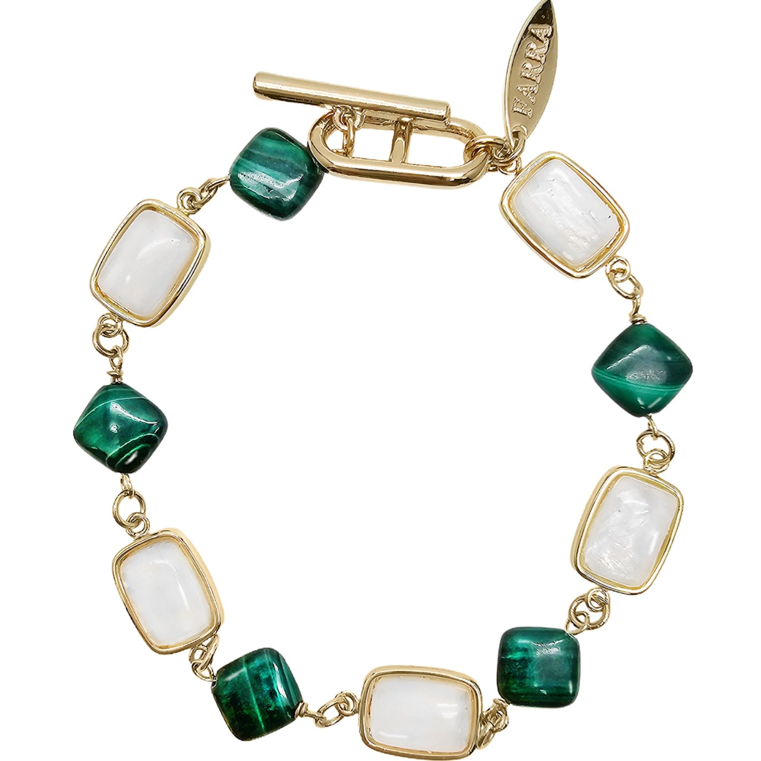 Farra Women's Green / White Moonstone With Malachite Gemstone Bracelet