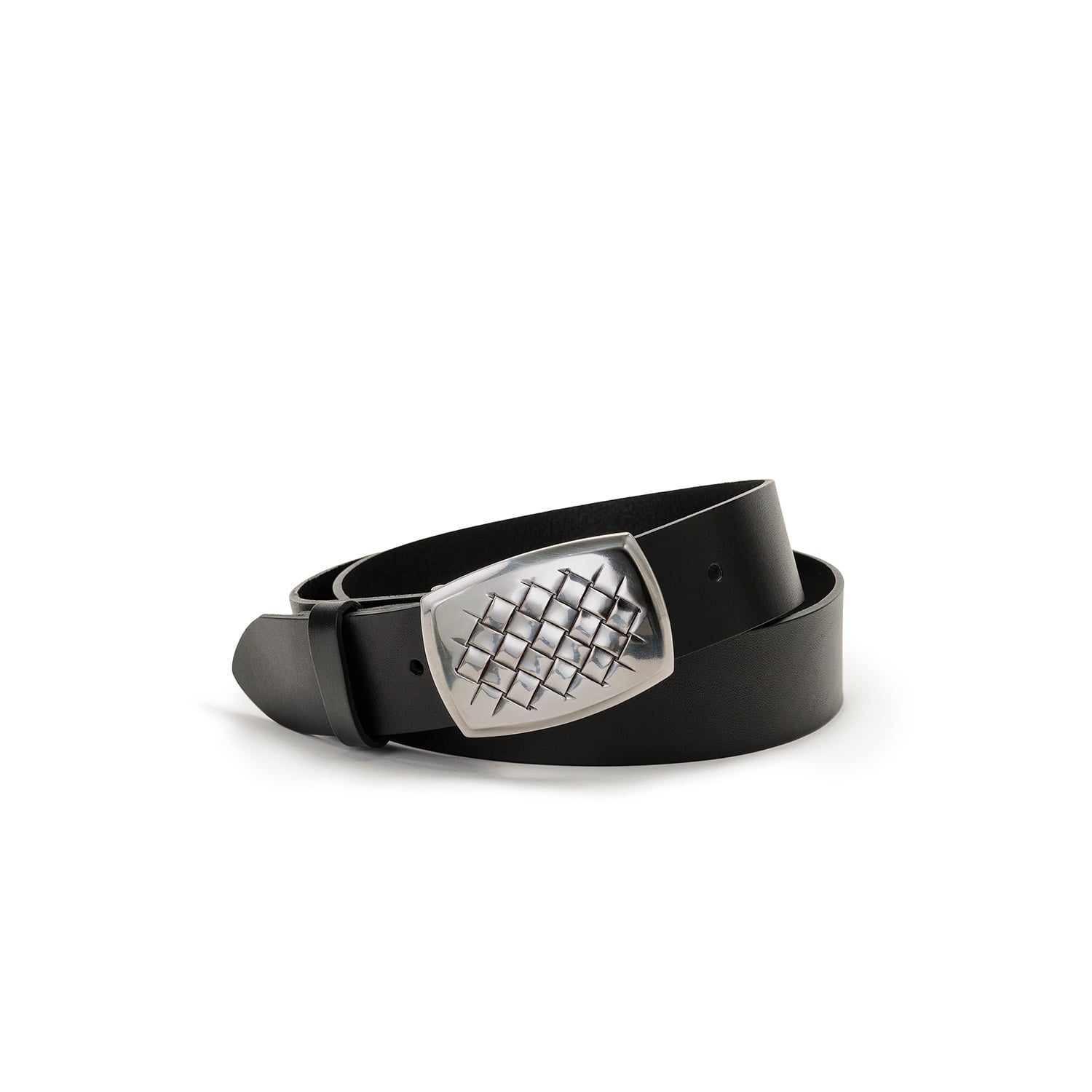 Juan-jo Men's Black Leather Belt Silver Buckle-lattice In Black