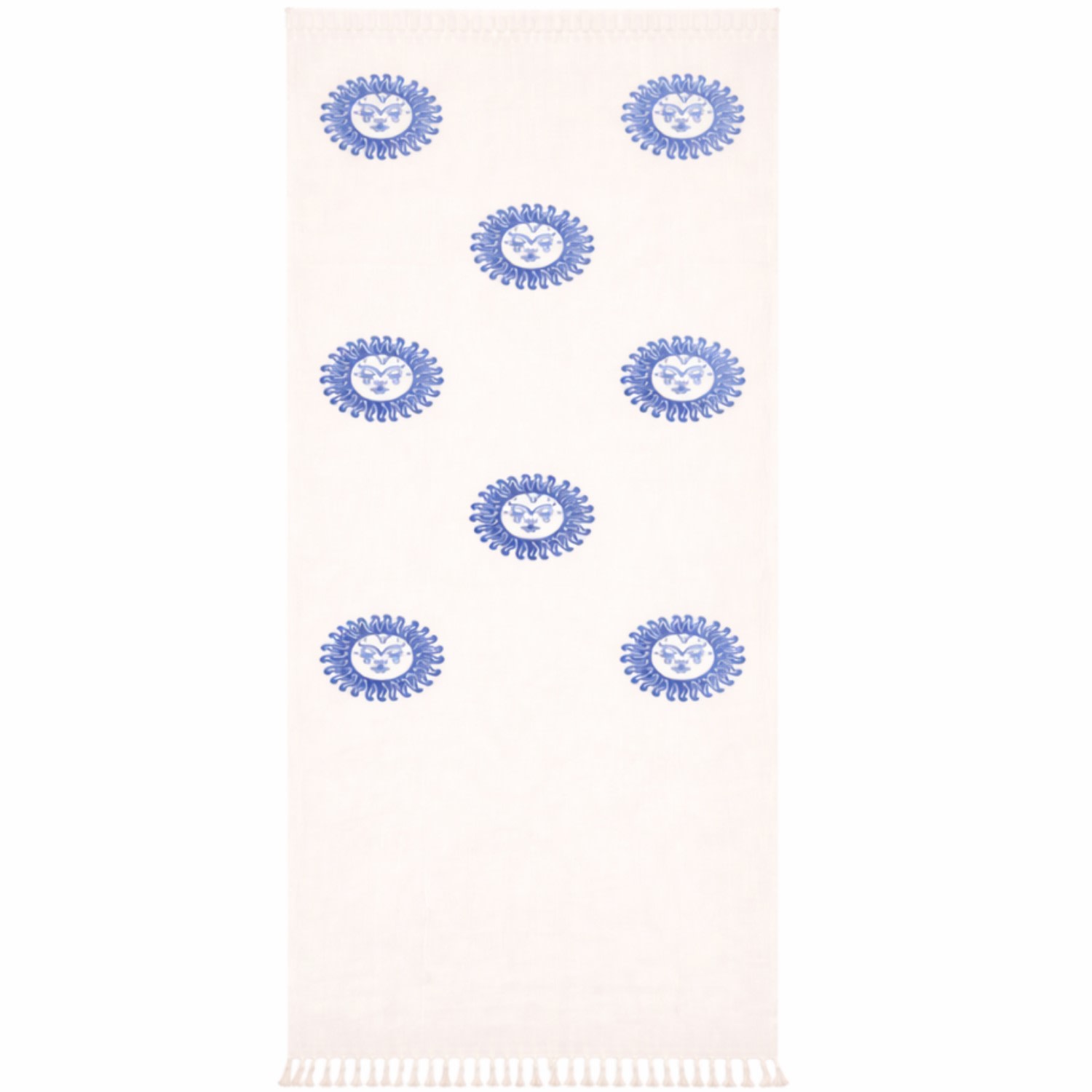 Nuvv Collection Blue / White Sun Faces Print Turkish Cotton Peshtemal In Multi