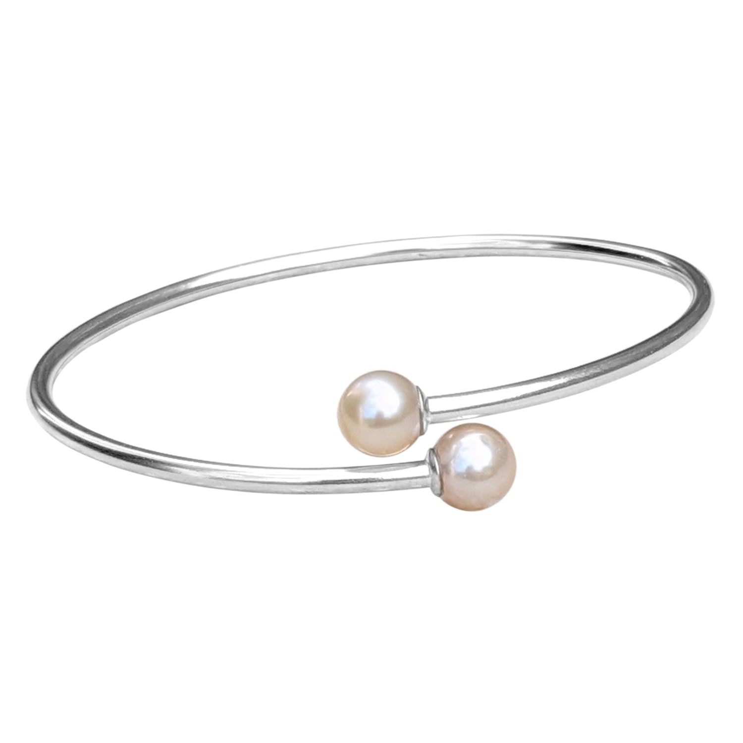 Women’s Hope Round Pearl Bypass Sterling Silver Bangle Kiri & Belle