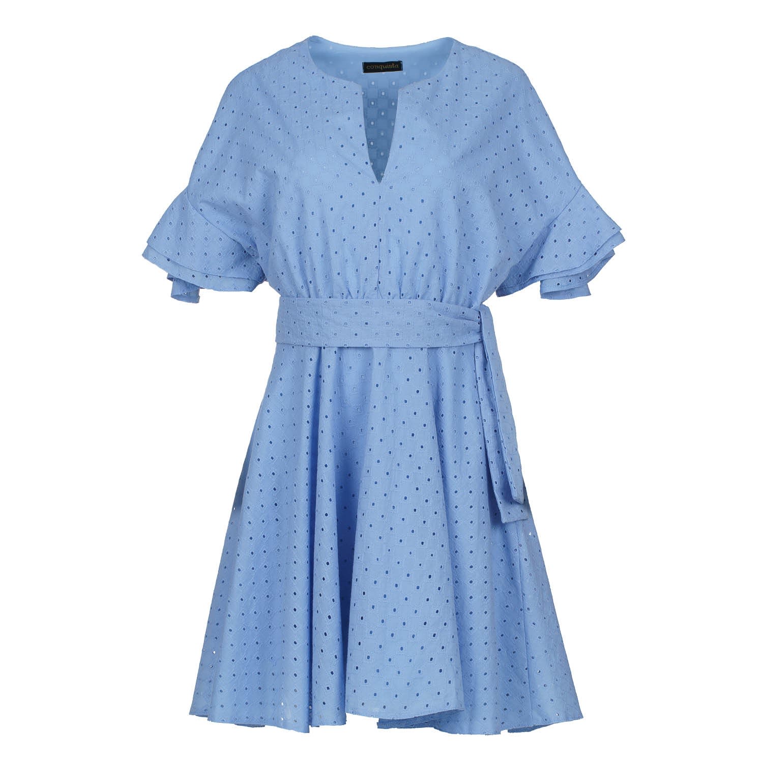 Women’s Sky Blue Embroidered Dress With Ruffle Sleeves Small Conquista