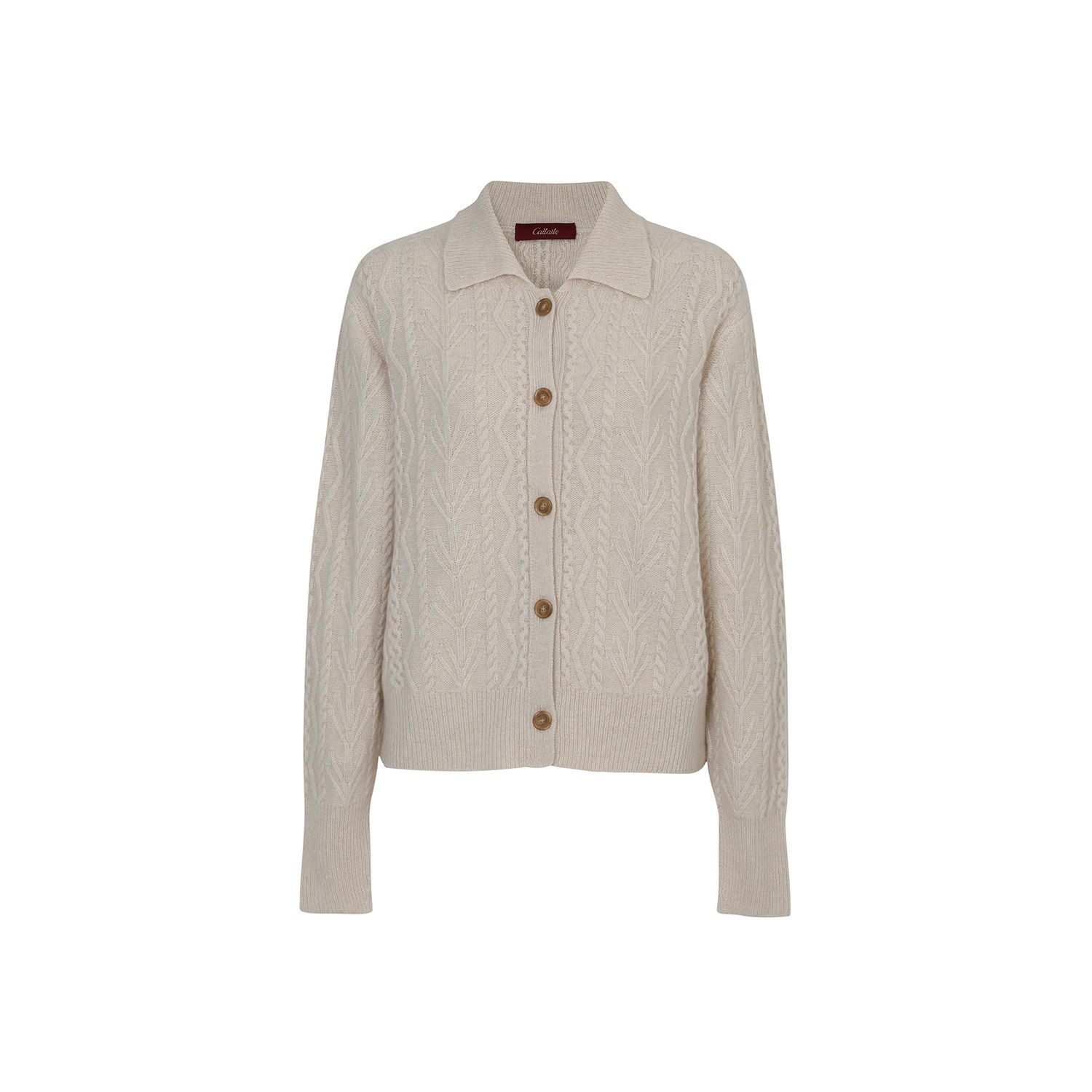 Women’s Neutrals Cable Cashmere Cardigan-Light Beige Medium Callaite