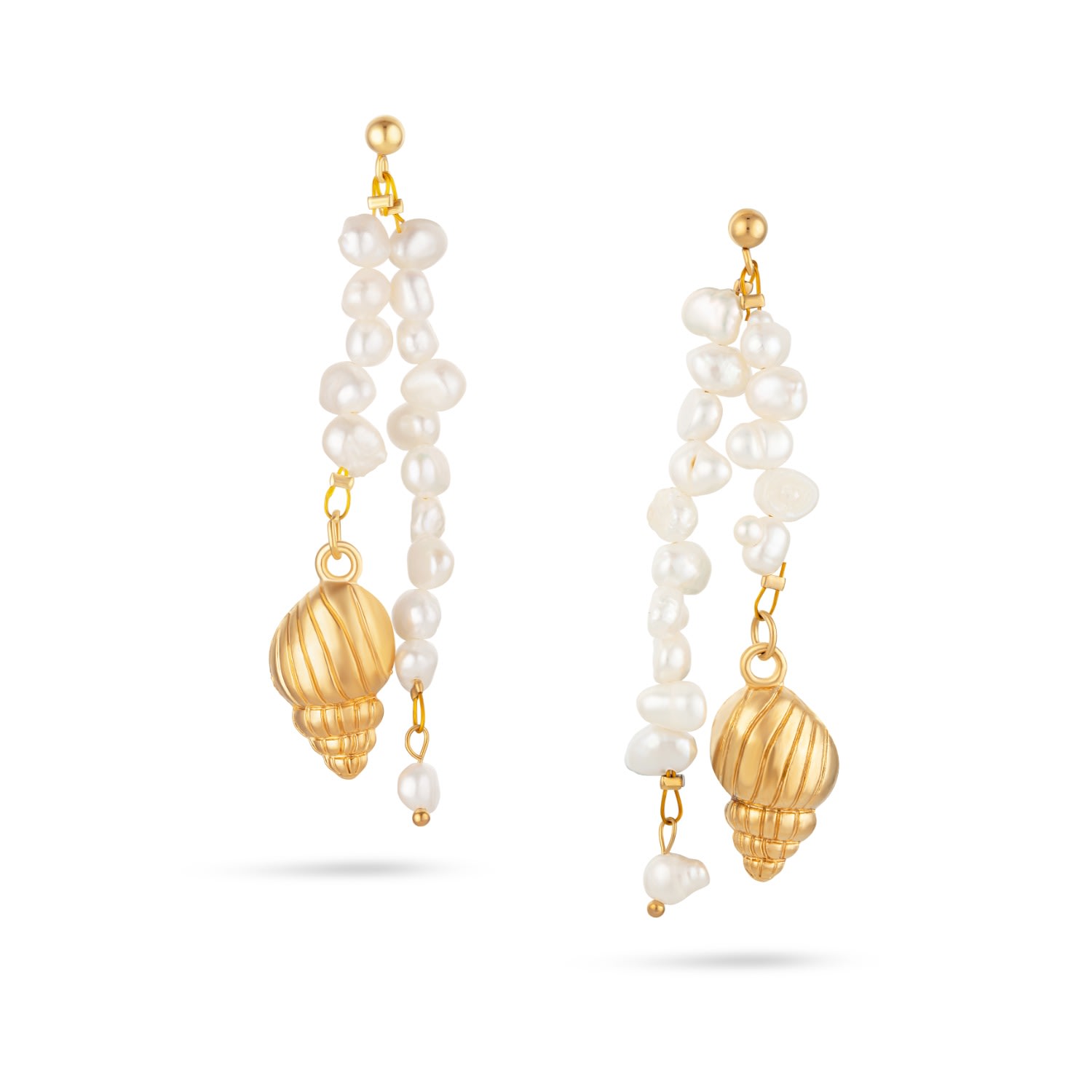 Arctic Fox & Co. Women's Gold / White Ariel String Of Pearls Shell Drop Earrings In Multi